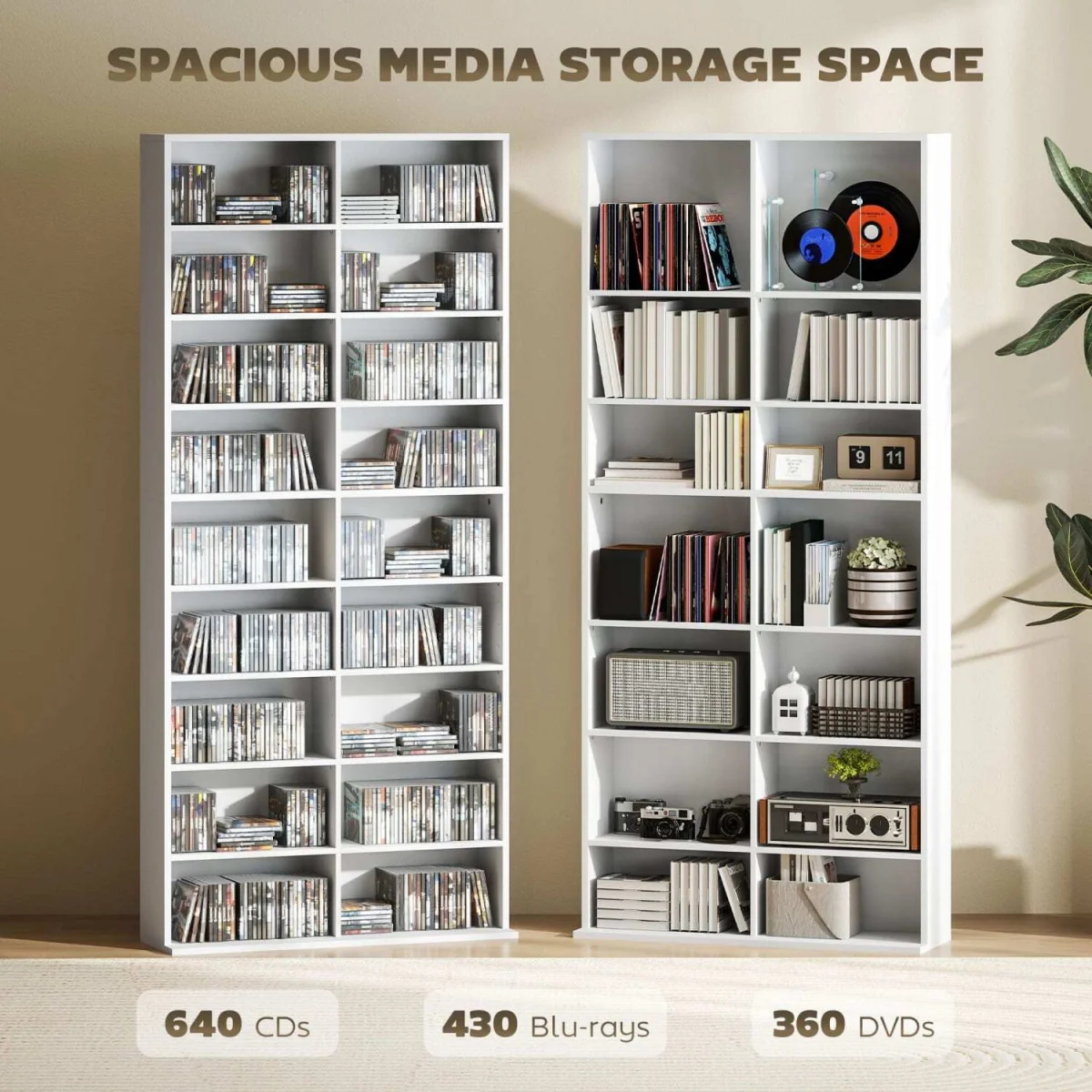 Latota Wood White Tall Media Storage Tower With 640 Disc Capacity – image 5