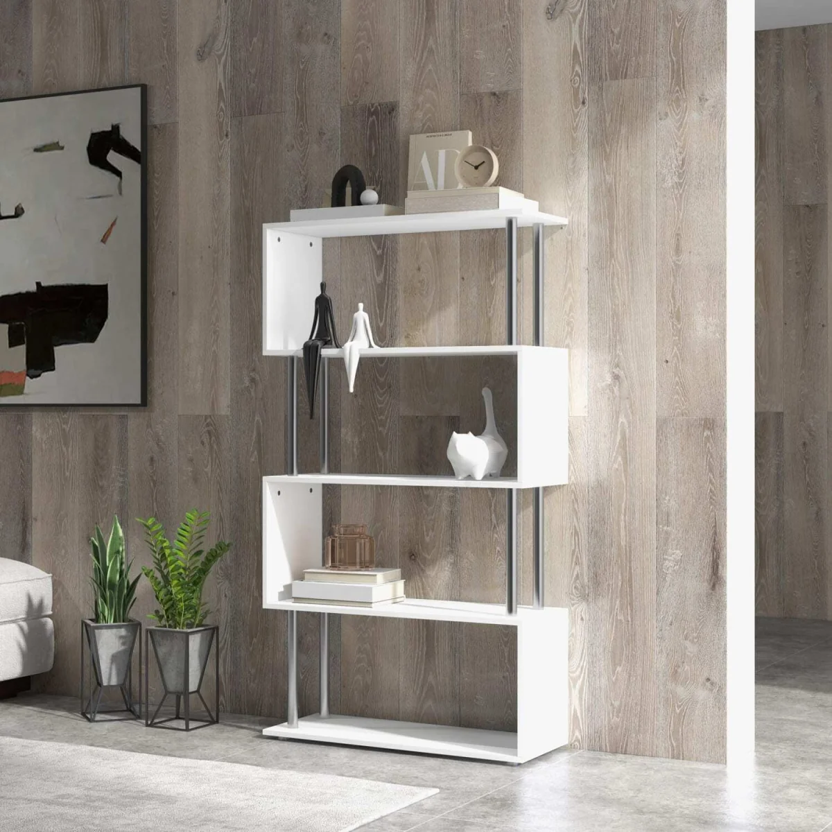 Fini Wood 5-Tier S-Shape Freestanding Bookcase 80 x 30 x 145 cm – image 2