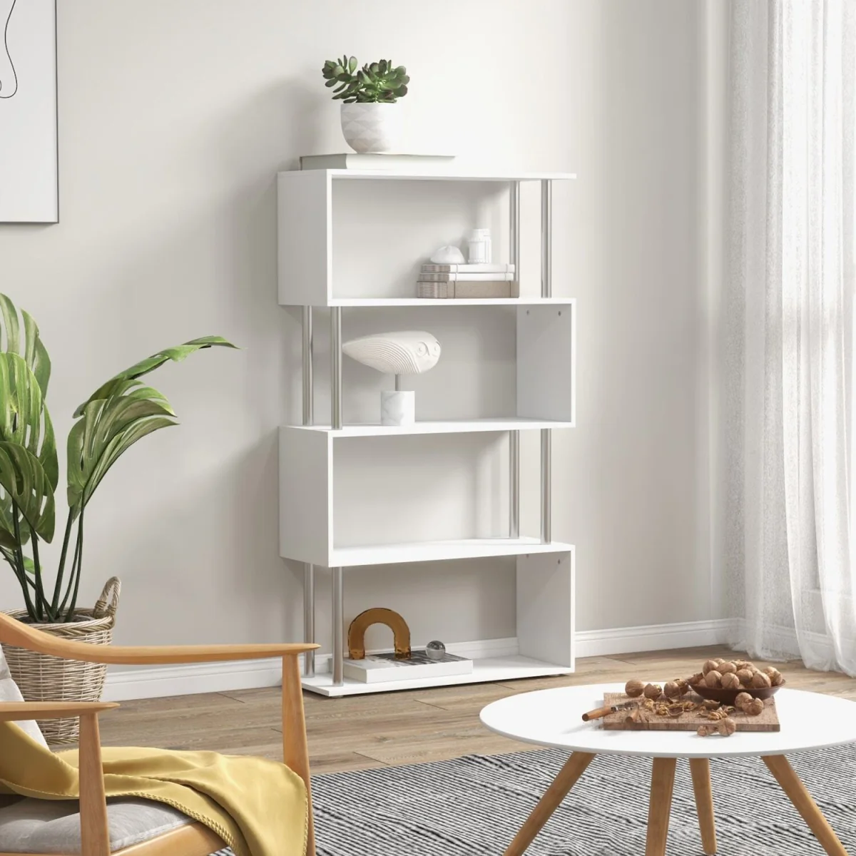 Fini Wood 5-Tier S-Shape Freestanding Bookcase 80 x 30 x 145 cm – image 4