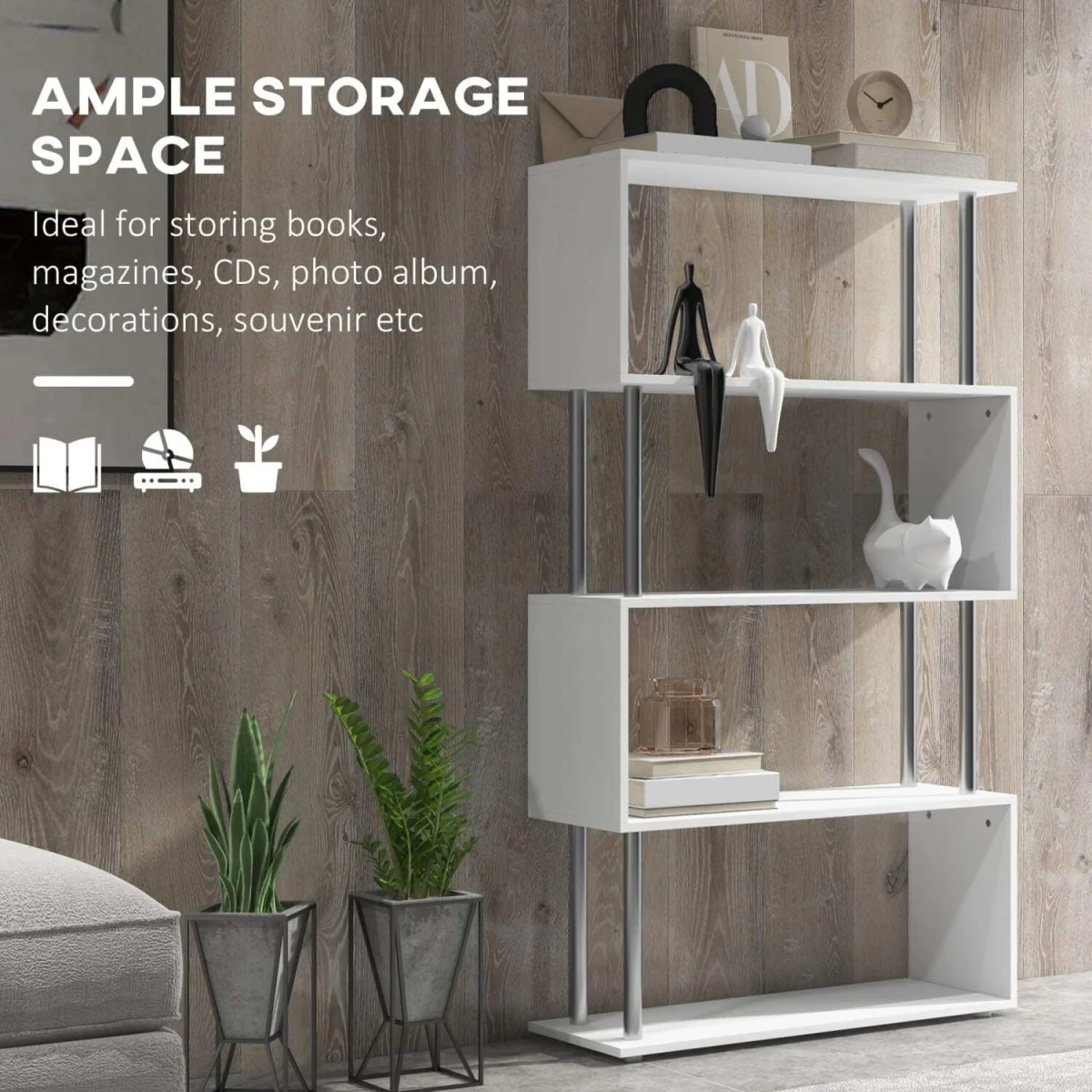 Fini Wood 5-Tier S-Shape Freestanding Bookcase 80 x 30 x 145 cm – image 6