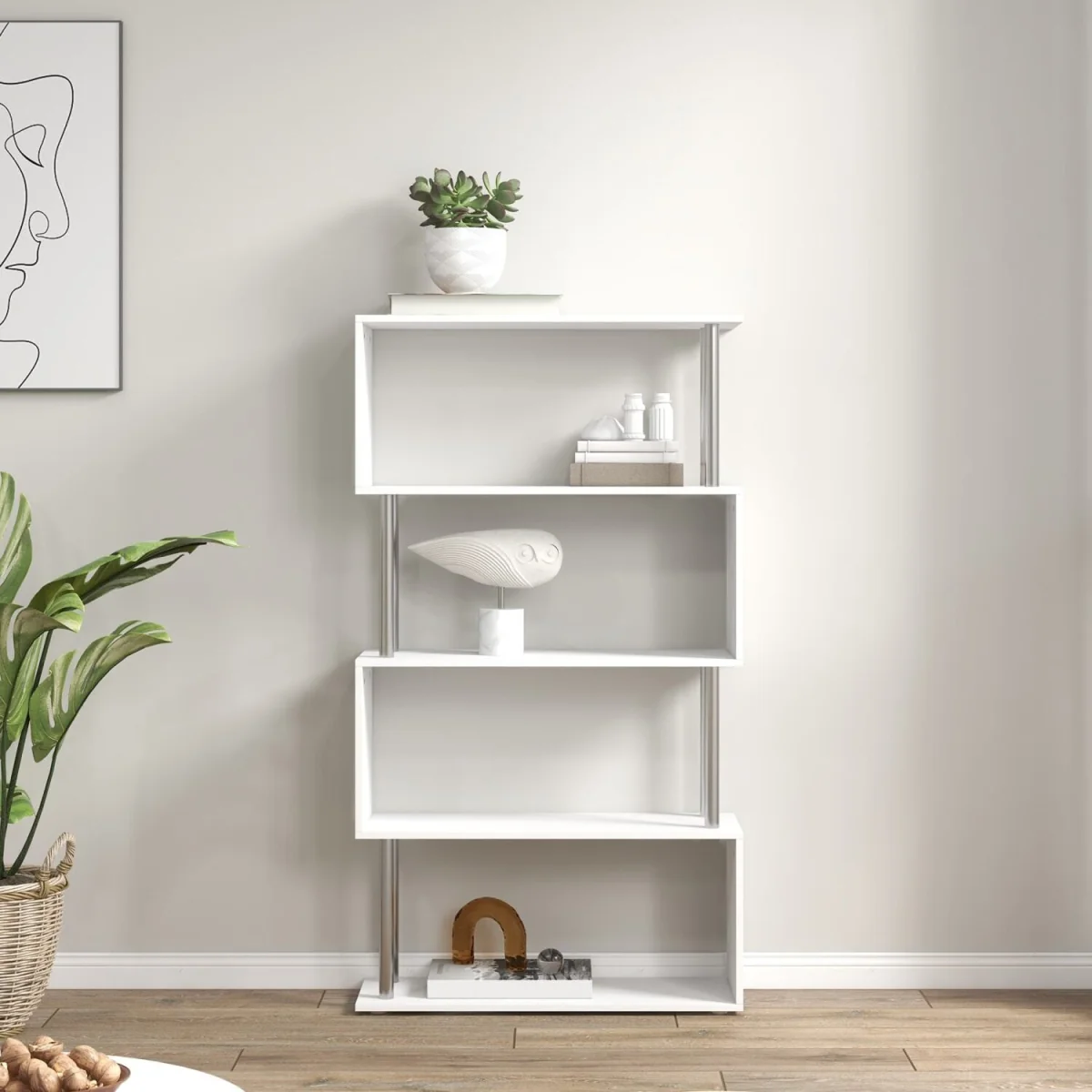 Fini Wood 5-Tier S-Shape Freestanding Bookcase 80 x 30 x 145 cm – image 9