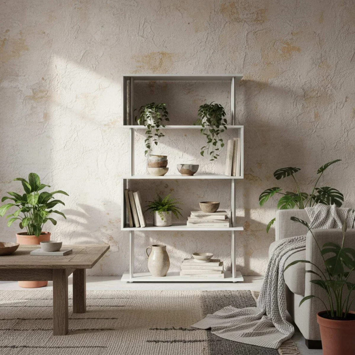 Fini Wood 5-Tier S-Shape Freestanding Bookcase 80 x 30 x 145 cm – image 1
