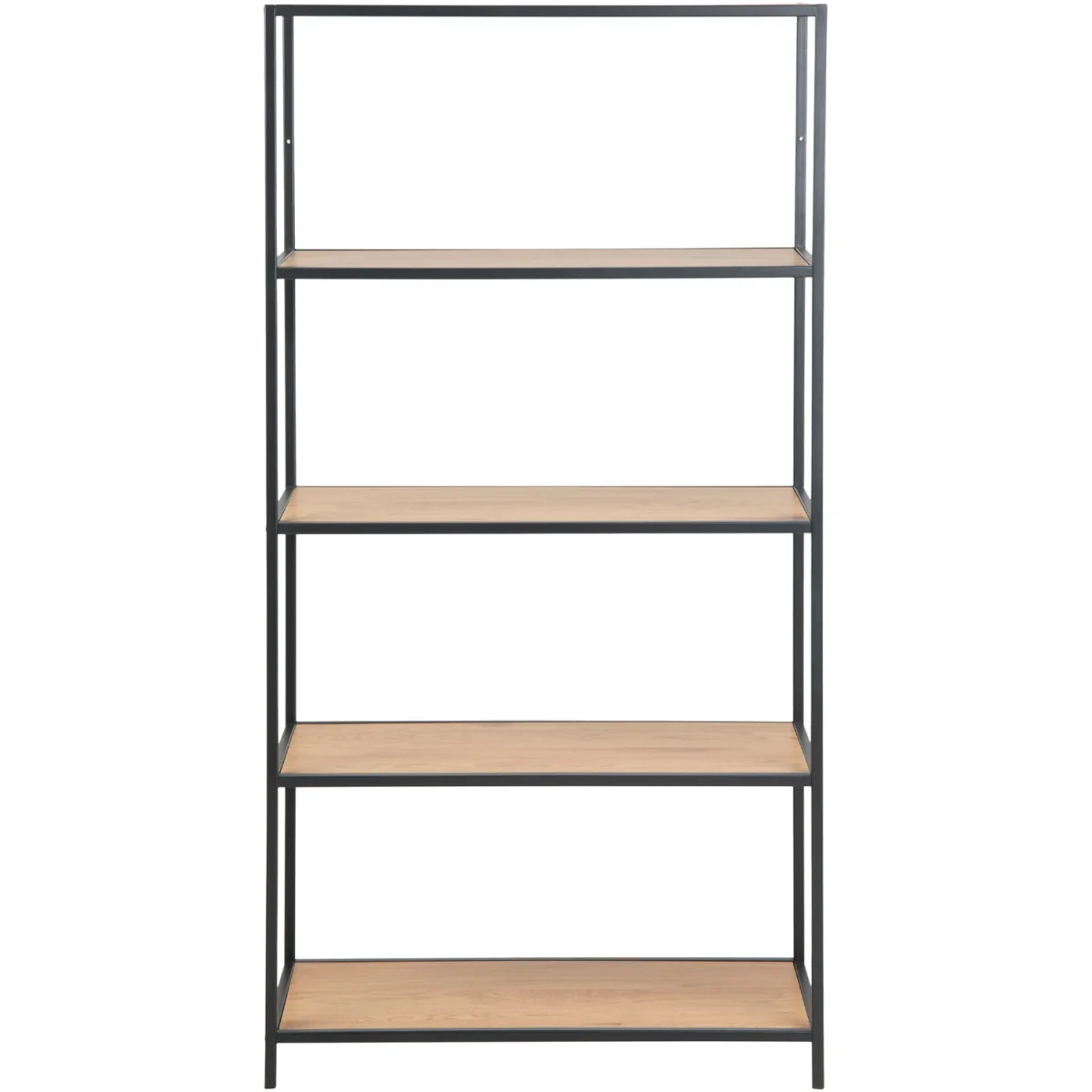 Seaford Black Metal Low Bookcase with 3 Oak Shelves - Oak & Black – image 2