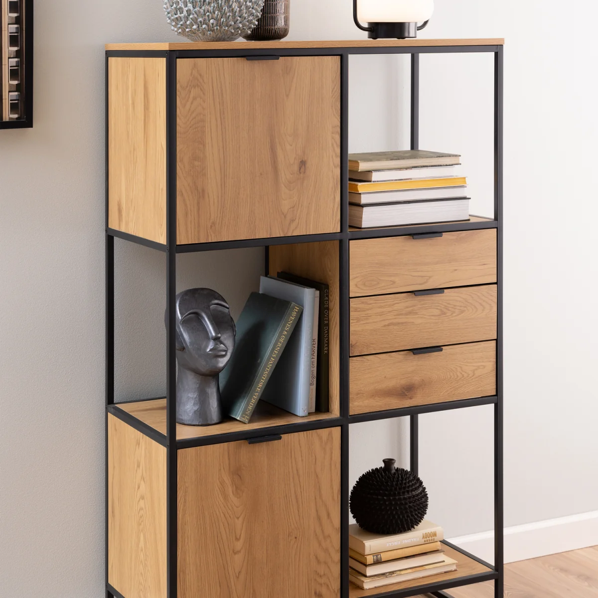 Swindon Bookcase with 2 Doors, 3 Drawers and 1 Shelves in Black - Black – image 2