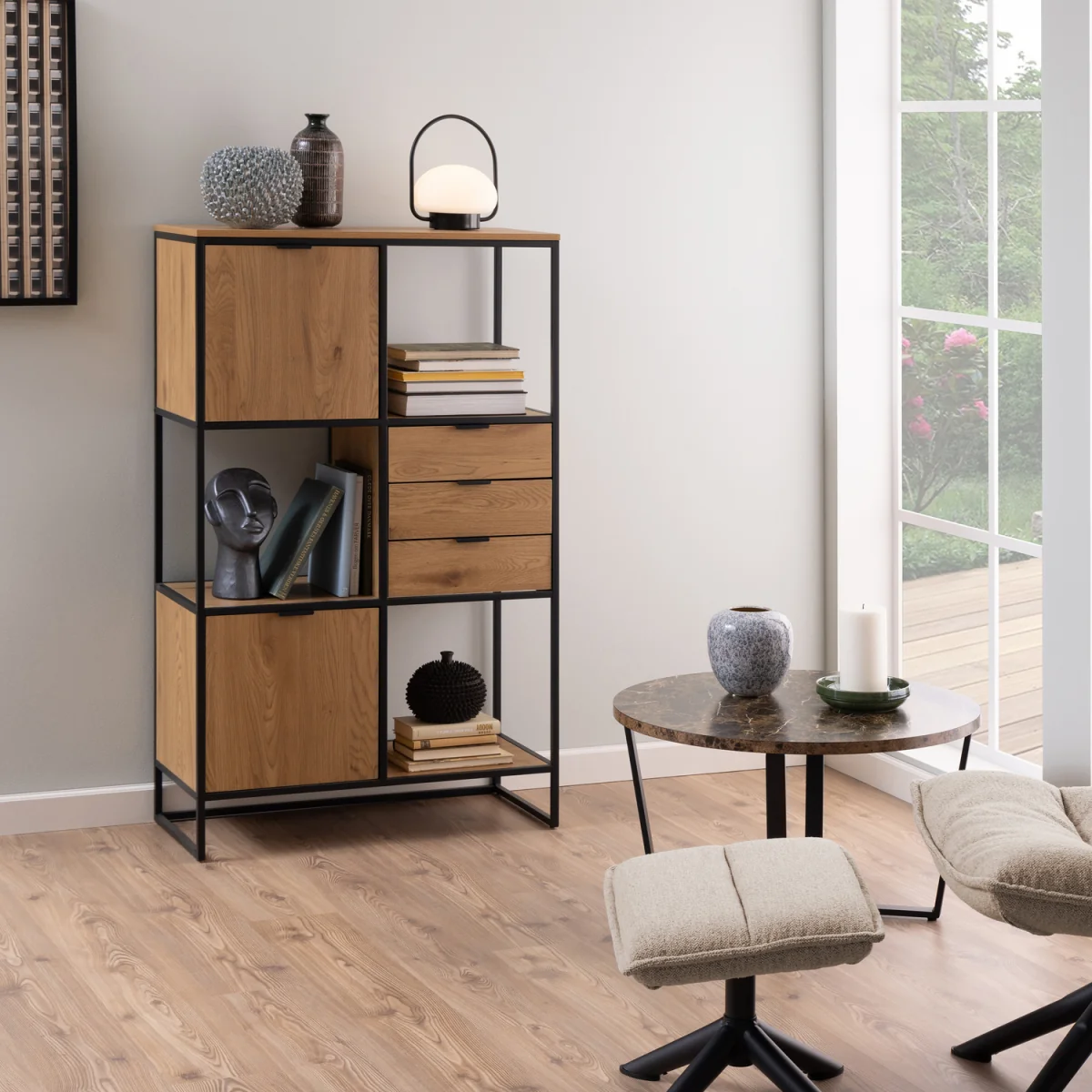 Swindon Bookcase with 2 Doors, 3 Drawers and 1 Shelves in Black - Black – image 5