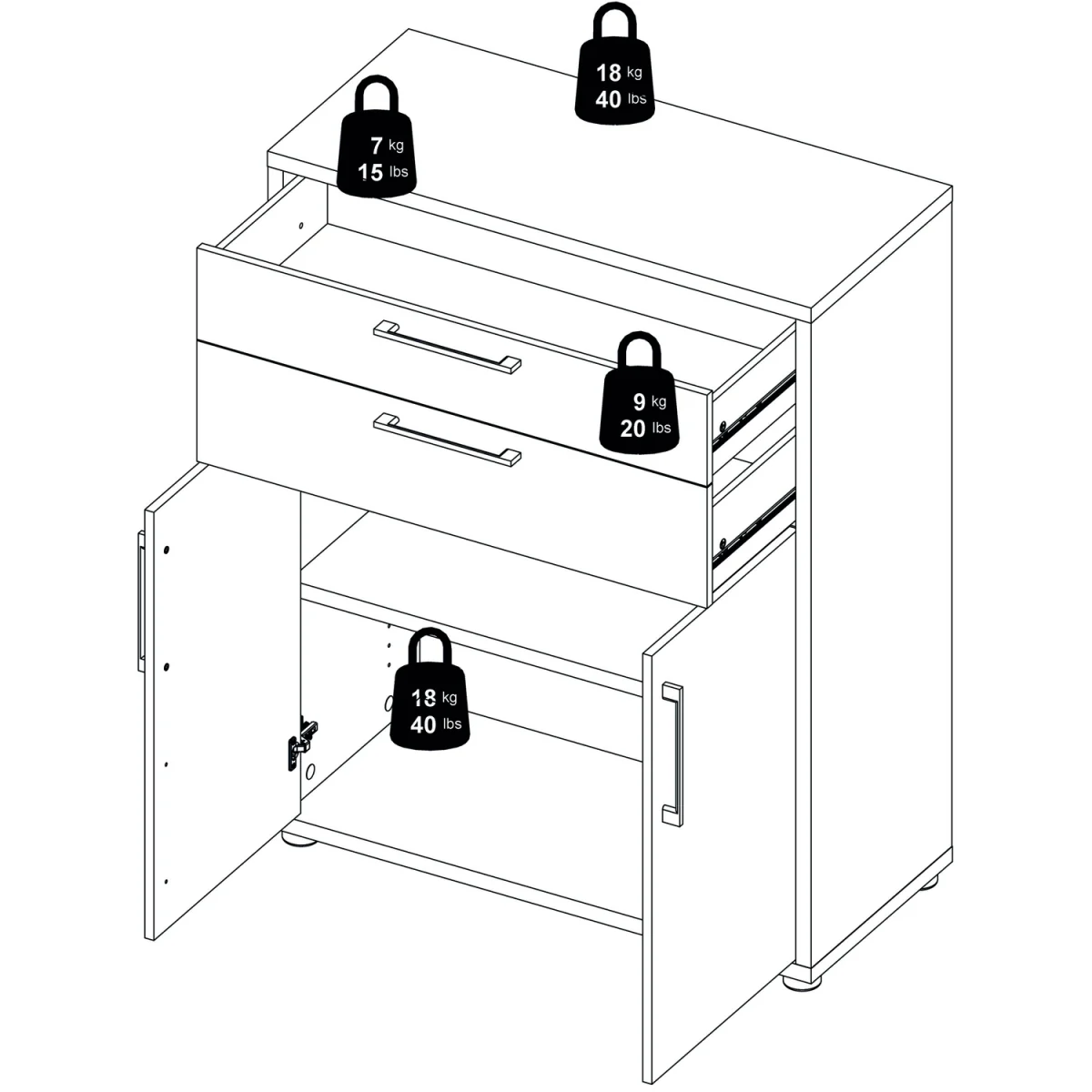 Prima Bookcase 3 Shelves with 2 Drawers 2 Doors - White – image 6