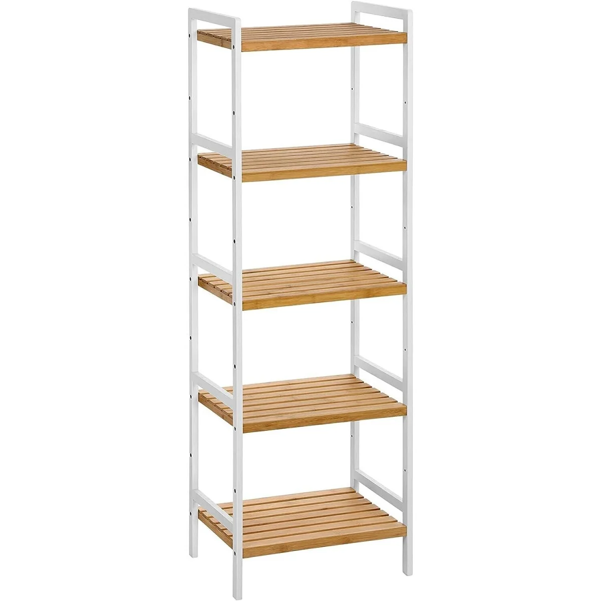 5-Tier Bamboo Storage Shelf Unit with Open Design for Home and Bathroom Organisation - Natural and White – image 3