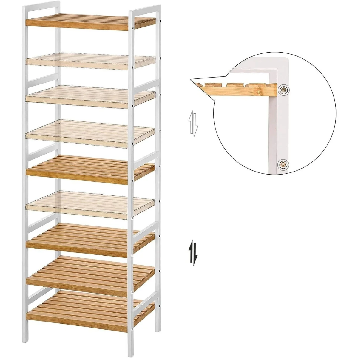 5-Tier Bamboo Storage Shelf Unit with Open Design for Home and Bathroom Organisation - Natural and White – image 7