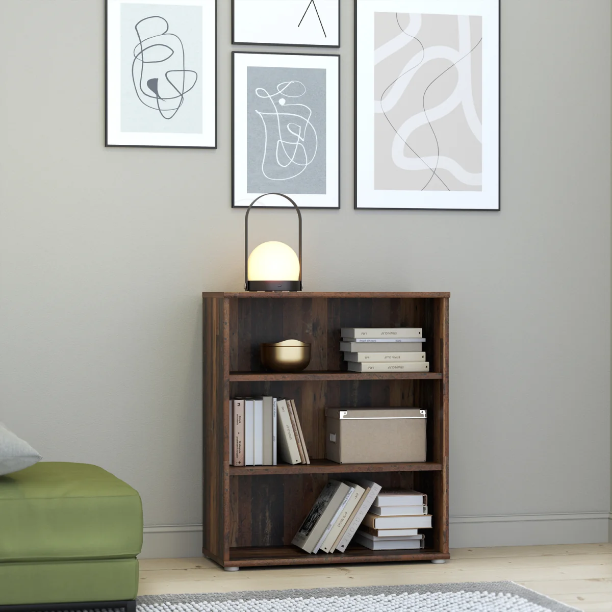 Essential Low Wide 2 Shelf Bookcase in Vintage Oak - Vintage Oak – image 2