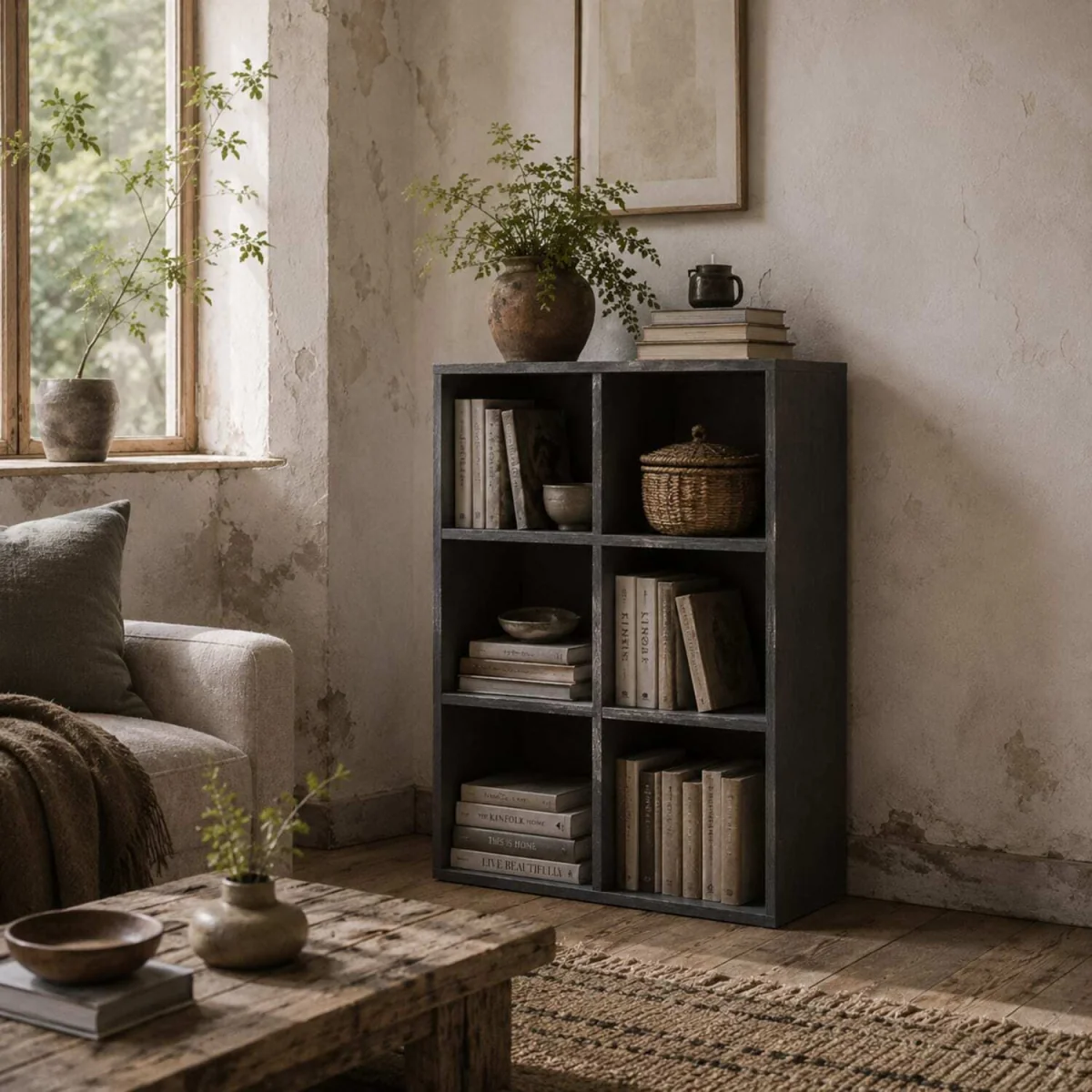 Fahe Wooden Grey 6 Cube Storage Bookcase – image 2