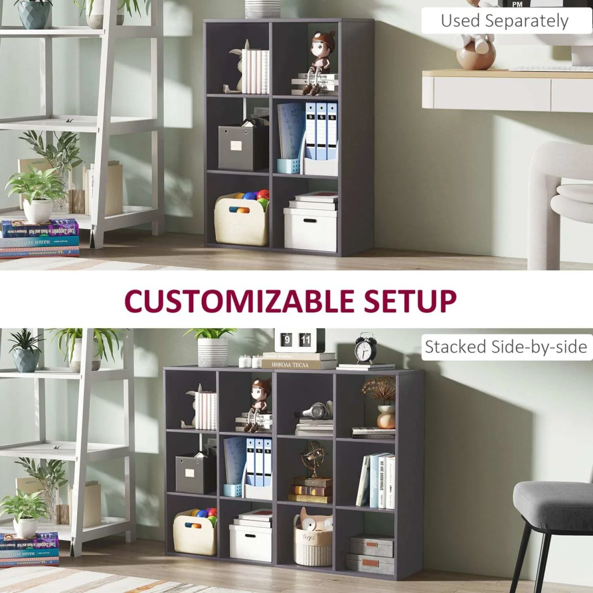 Fahe Wooden Grey 6 Cube Storage Bookcase – image 3