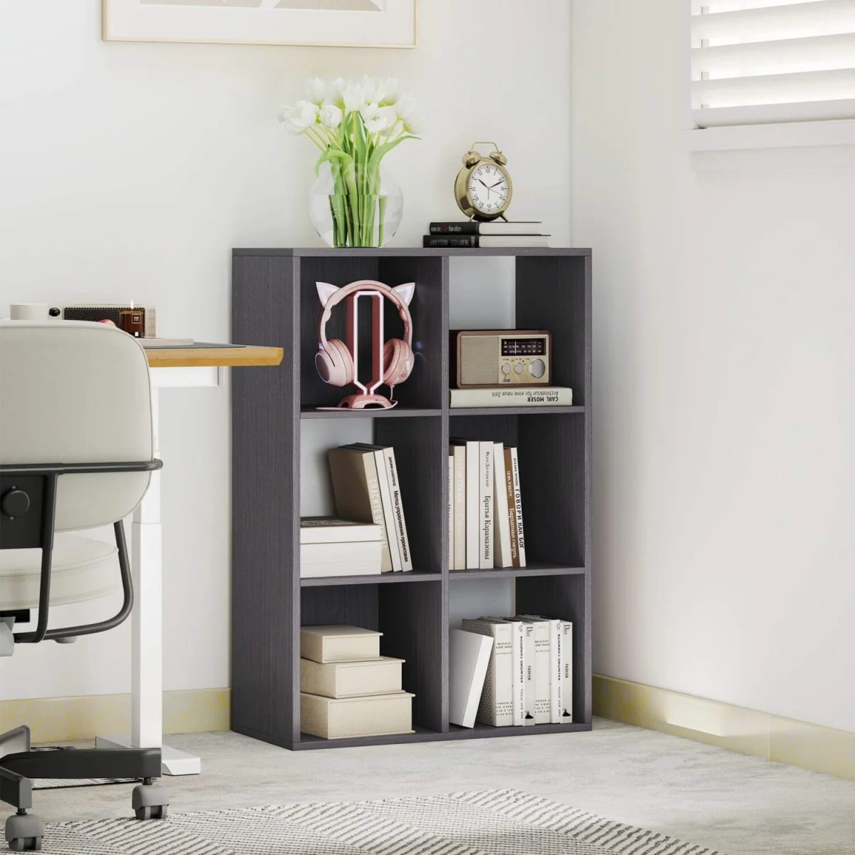 Fahe Wooden Grey 6 Cube Storage Bookcase – image 4