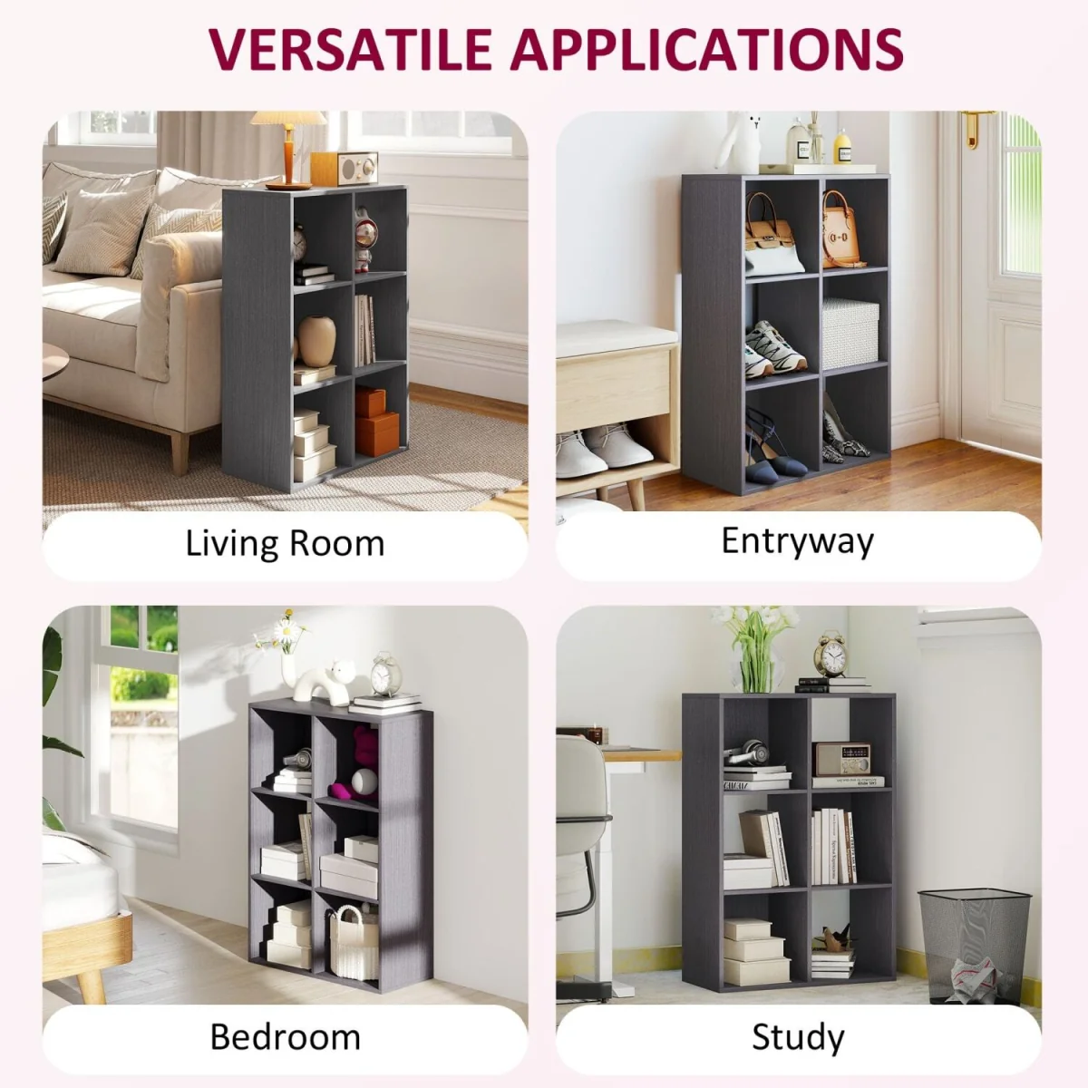 Fahe Wooden Grey 6 Cube Storage Bookcase – image 7