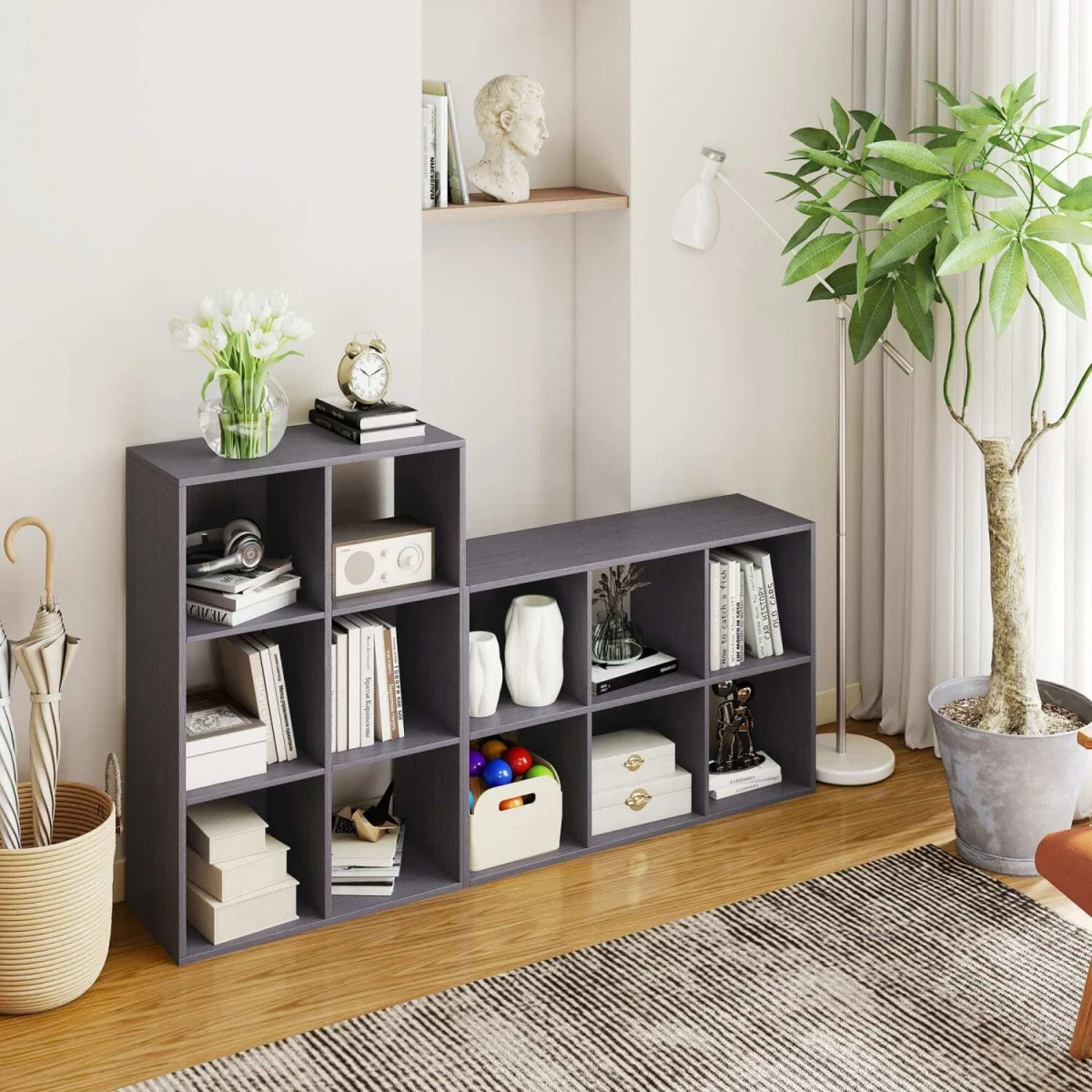 Fahe Wooden Grey 6 Cube Storage Bookcase – image 8