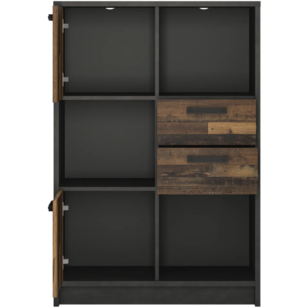 Brooklyn Low Bookcase with 2 Doors and 2 Drawers in Walnut and Dark Matera Grey - Walnut & Dark Matera Grey – image 4