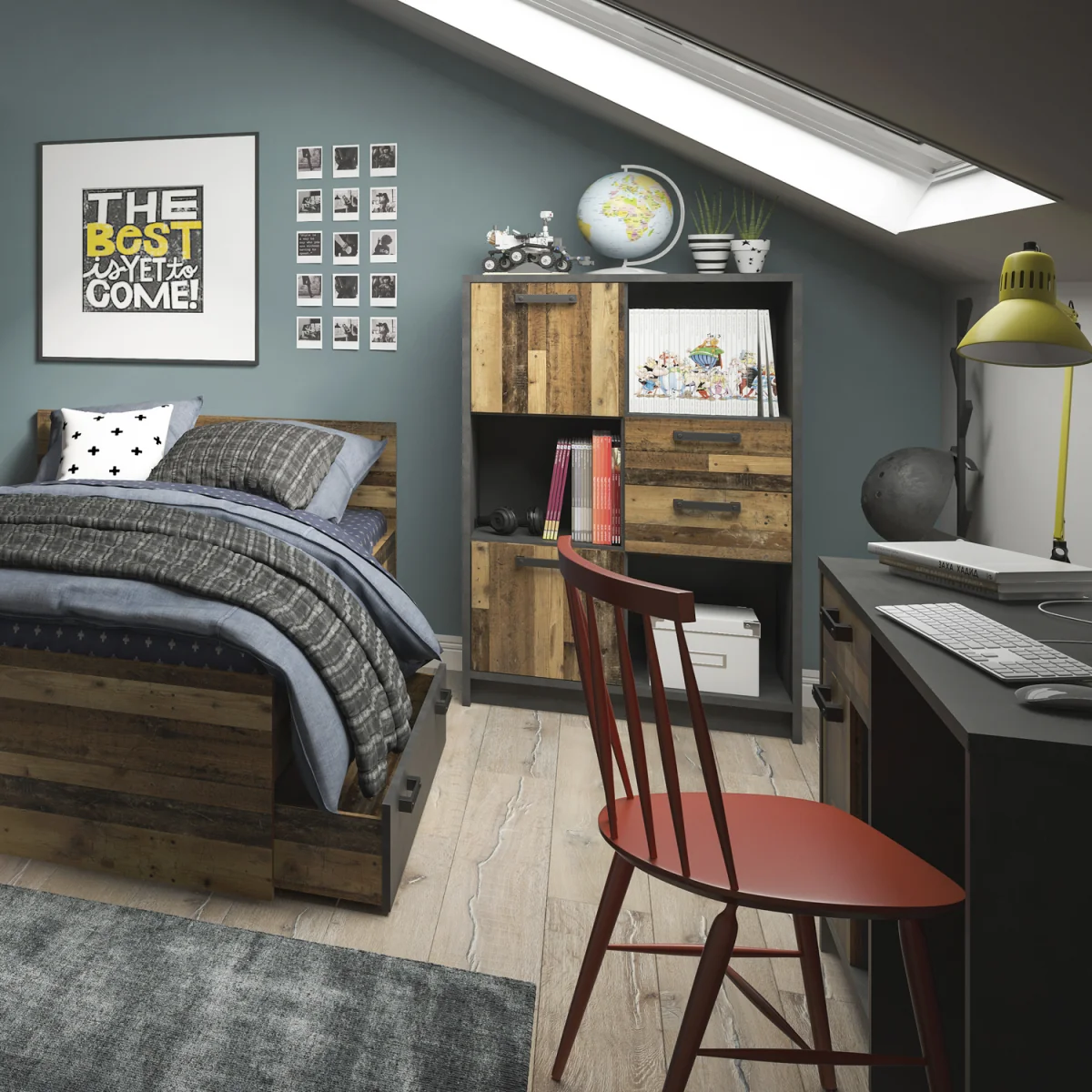 Brooklyn Low Bookcase with 2 Doors and 2 Drawers in Walnut and Dark Matera Grey - Walnut & Dark Matera Grey – image 5