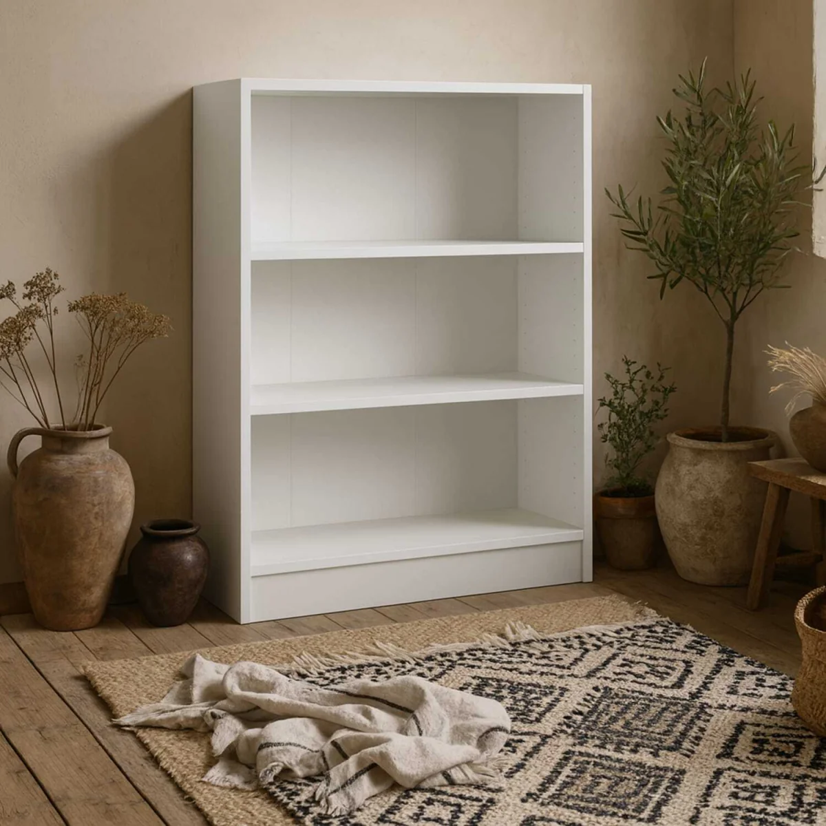 Amberfern Wooden Low Wide Bookcase 2 Shelves - White – image 2