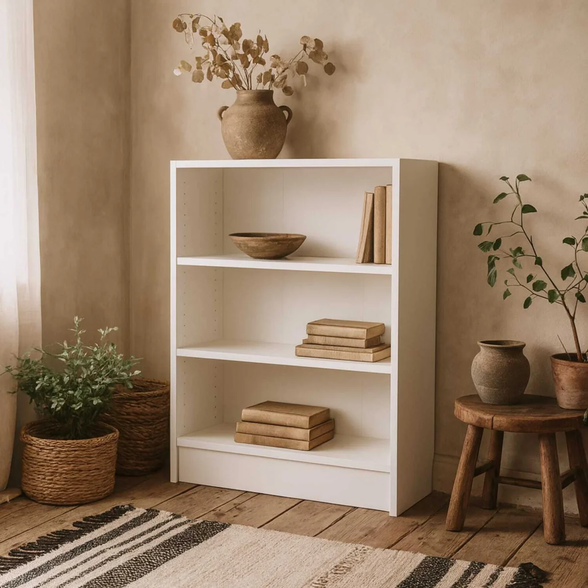 Amberfern Wooden Low Wide Bookcase 2 Shelves - White – image 1