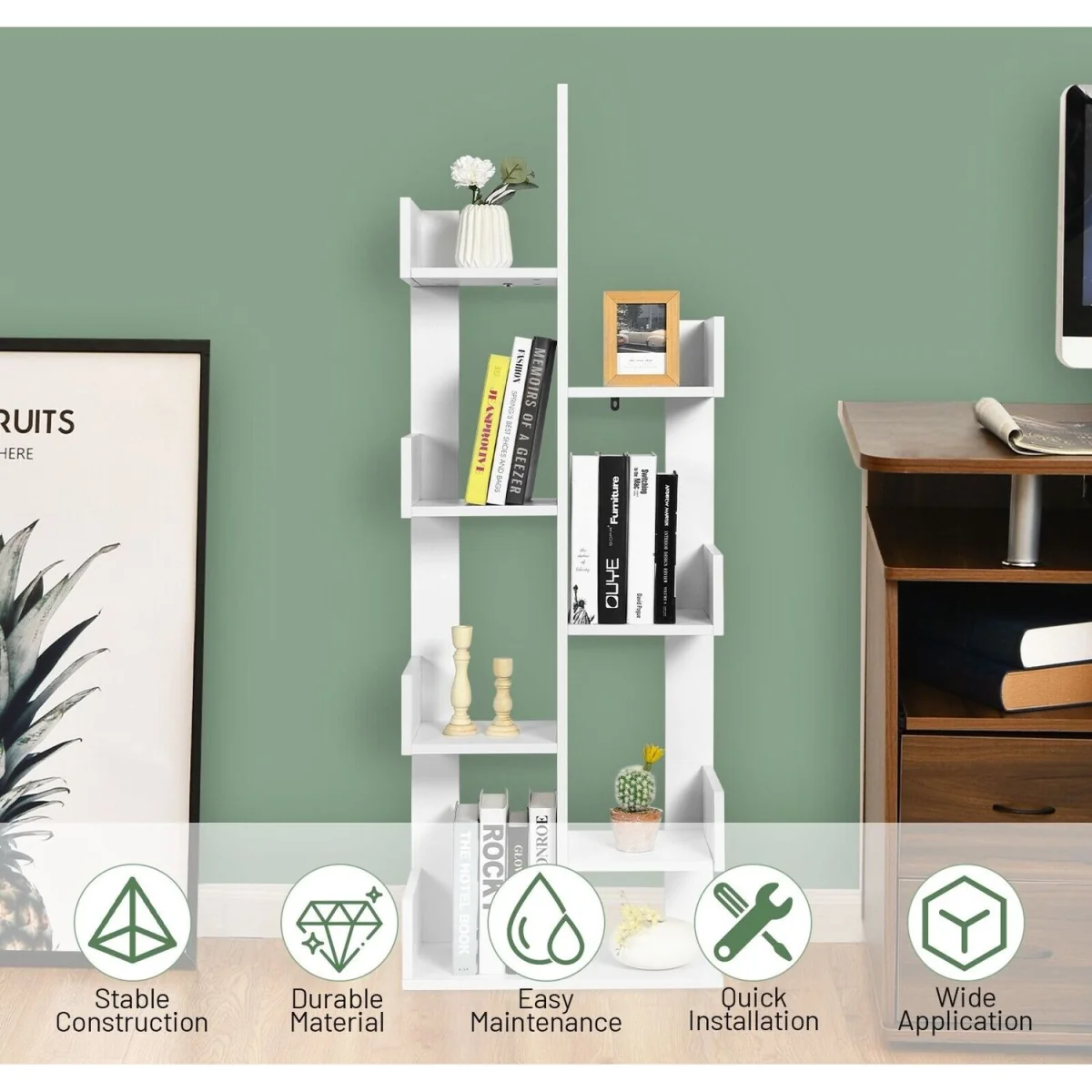 8 Tier Display Floor Standing Bookcase Shelving Organizer - White – image 5