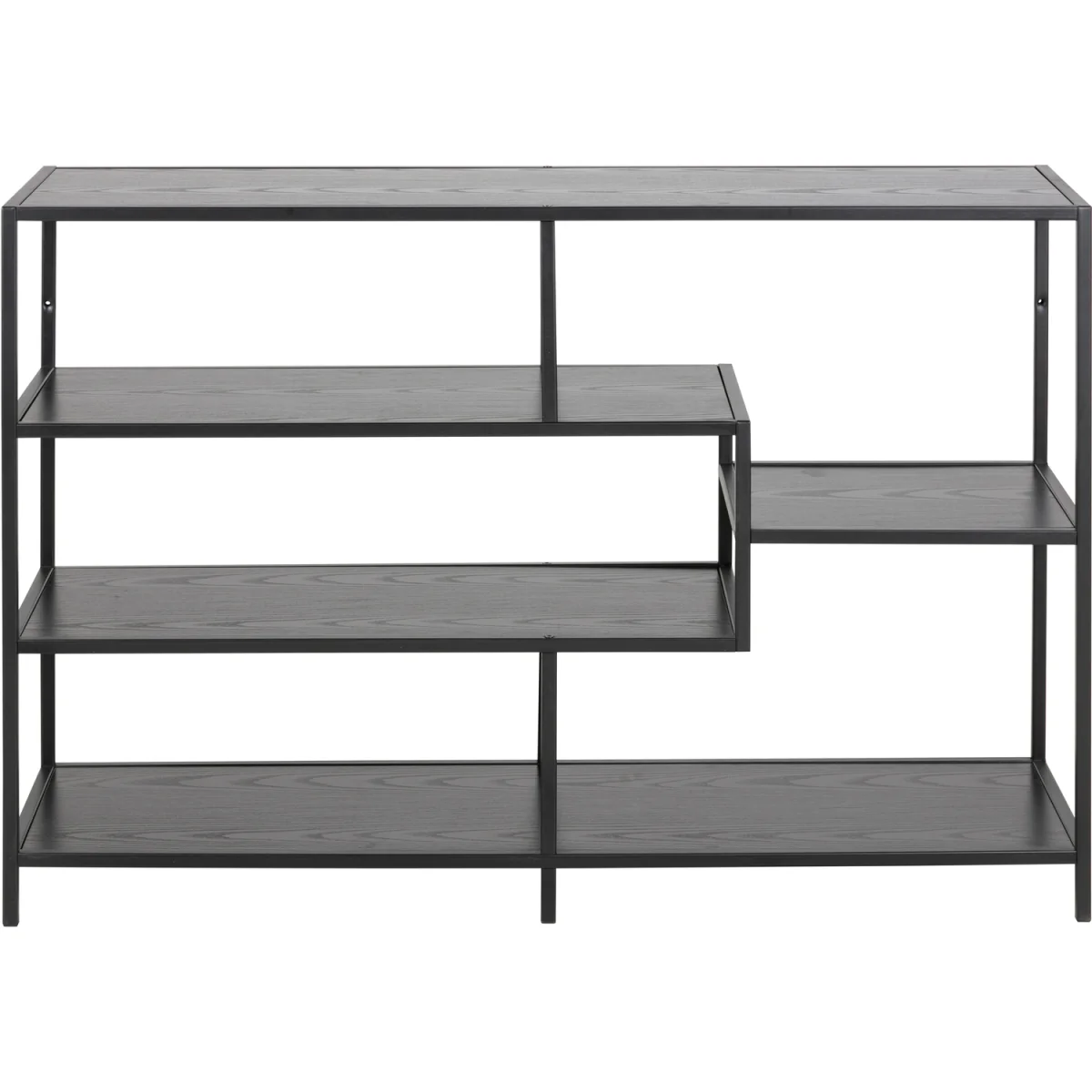 Seaford Wide Black Metal Bookcase with 4 Black Oak Shelves - Black – image 2