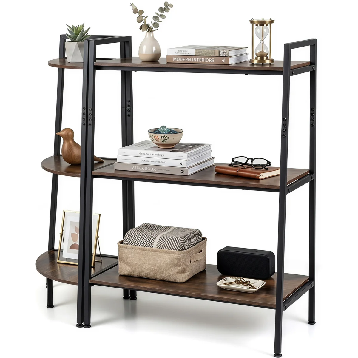 3 Tier Corner Stand And Ladder Shelf - Brown – image 2