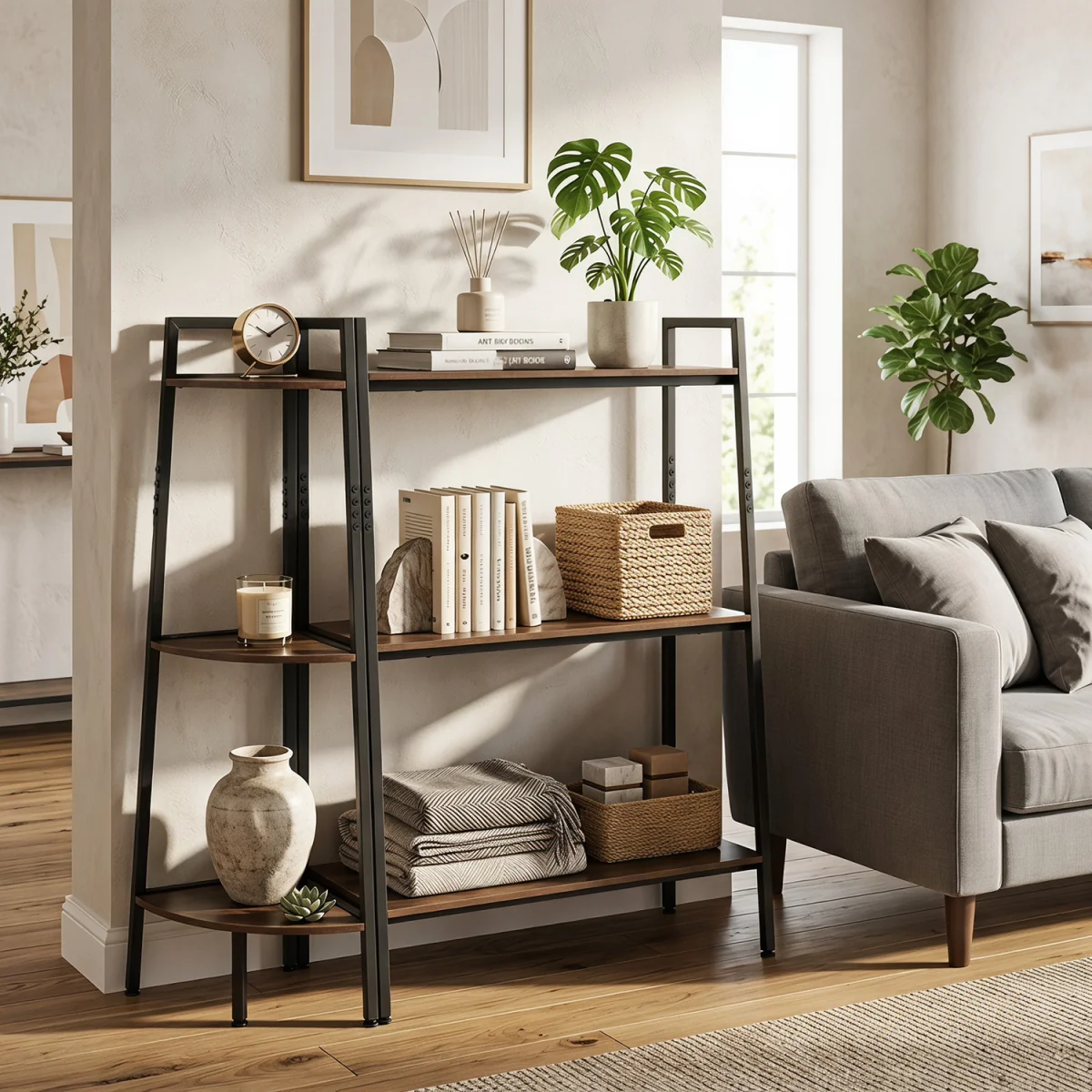 3 Tier Corner Stand And Ladder Shelf - Brown – image 4