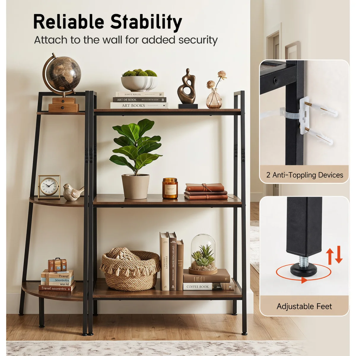 3 Tier Corner Stand And Ladder Shelf - Brown – image 5