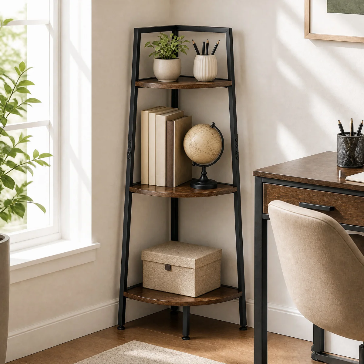 3 Tier Corner Stand And Ladder Shelf - Brown – image 6