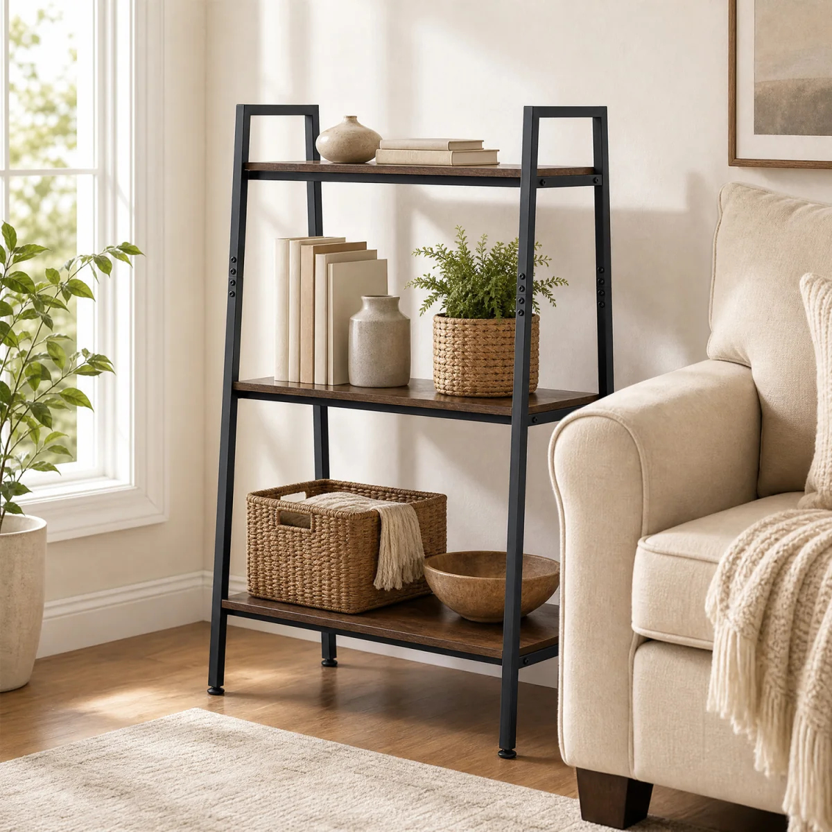 3 Tier Corner Stand And Ladder Shelf - Brown – image 7