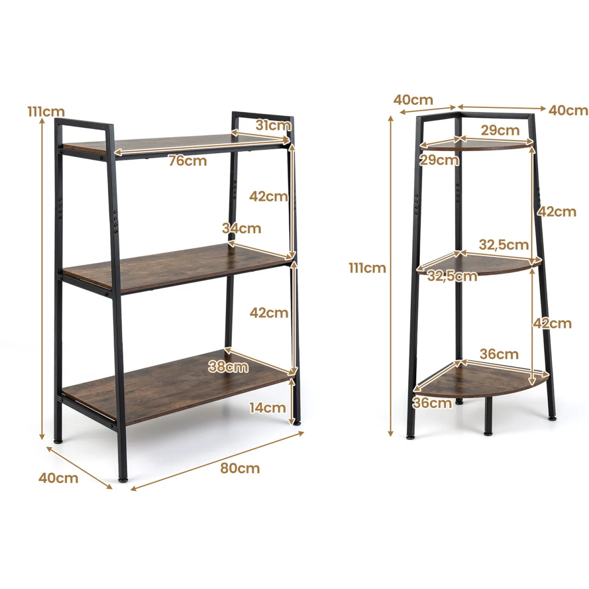 3 Tier Corner Stand And Ladder Shelf - Brown – image 8