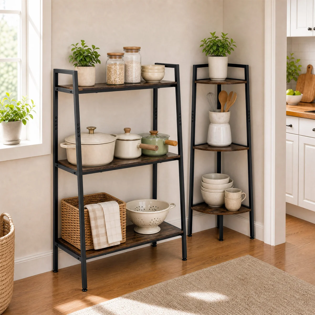 3 Tier Corner Stand And Ladder Shelf - Brown – image 1