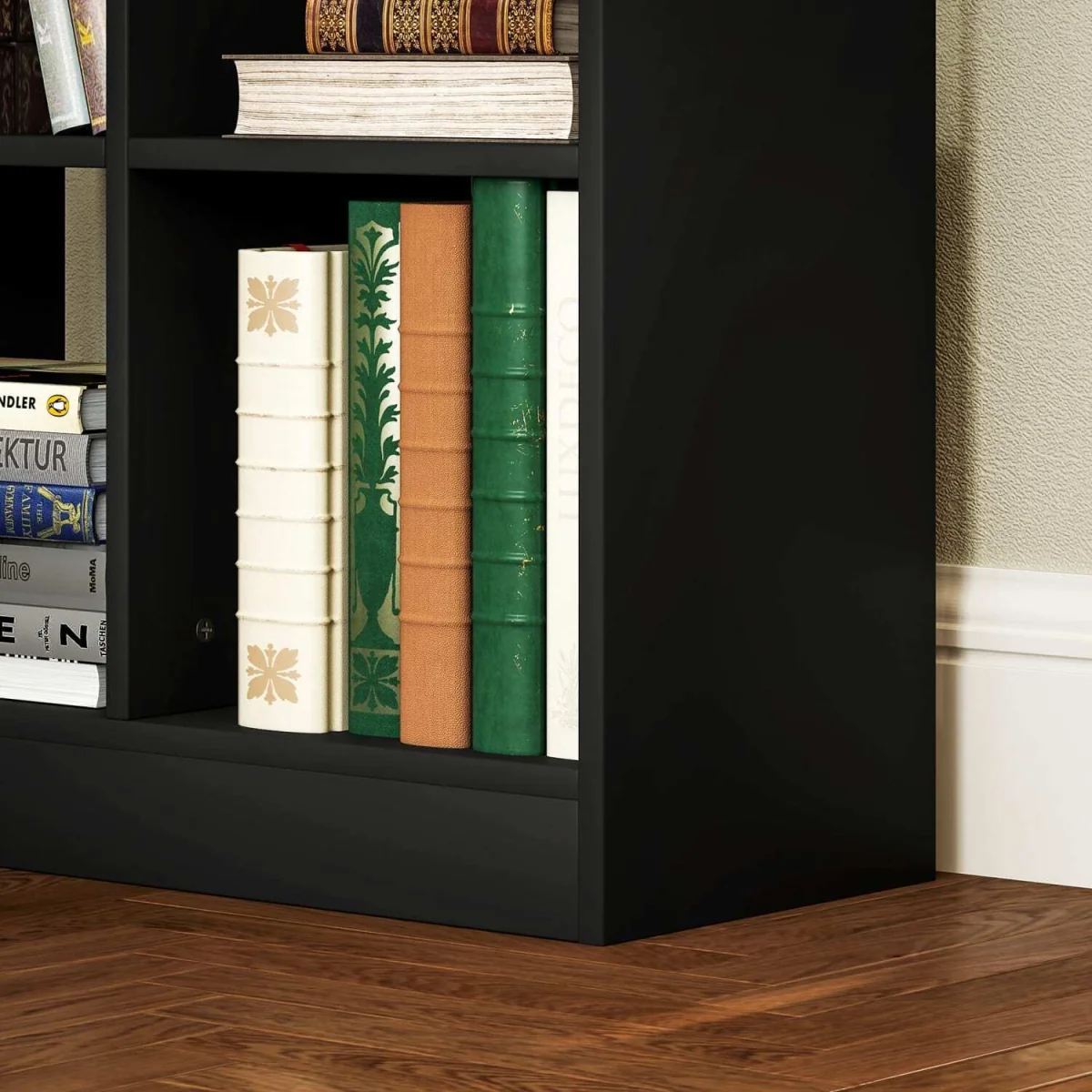 Farama Metal and Wood Black Tall Freestanding Bookcase with Drawer Storage – image 10