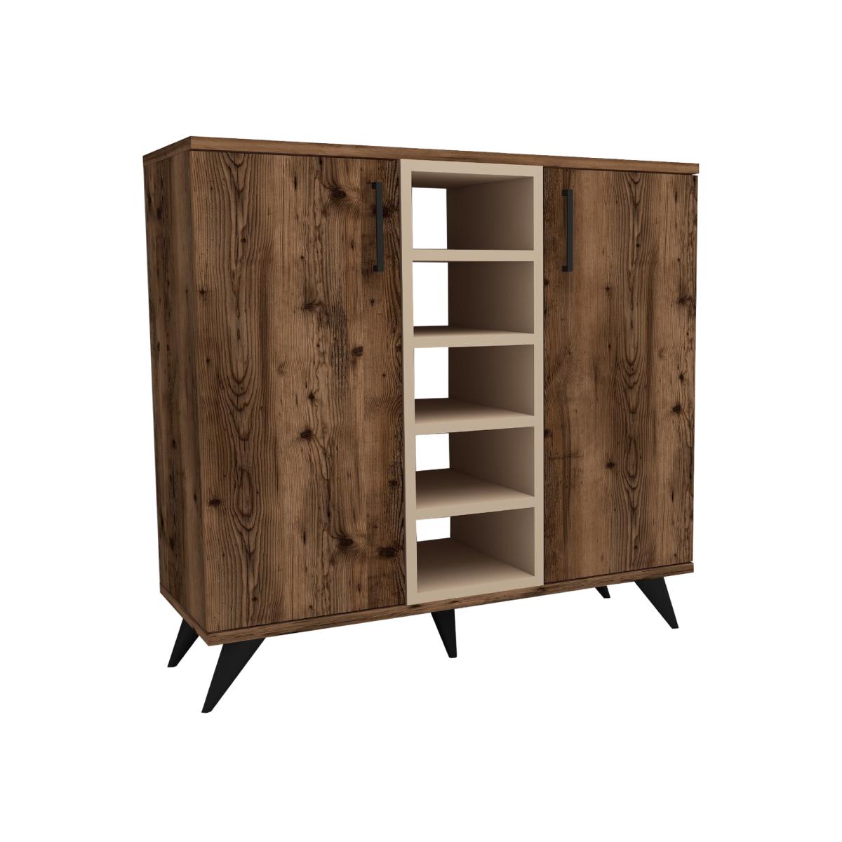 Leander Bookcase with Cabinets and Shelves - Light Walnut - Beige
