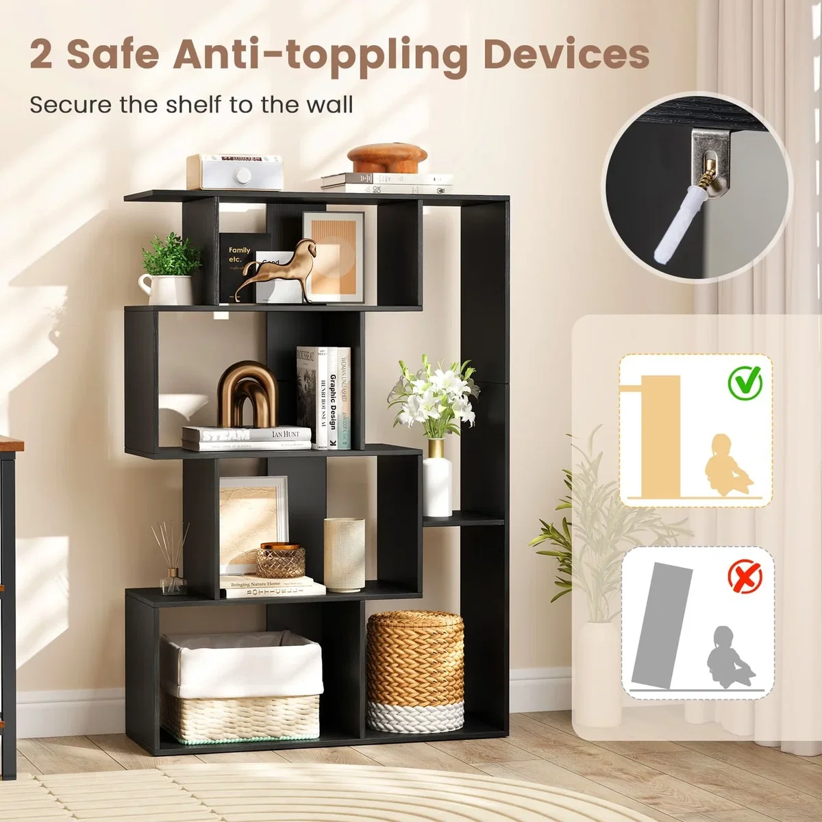 Costway 6-Cube Large Bookcase B - Black – image 3
