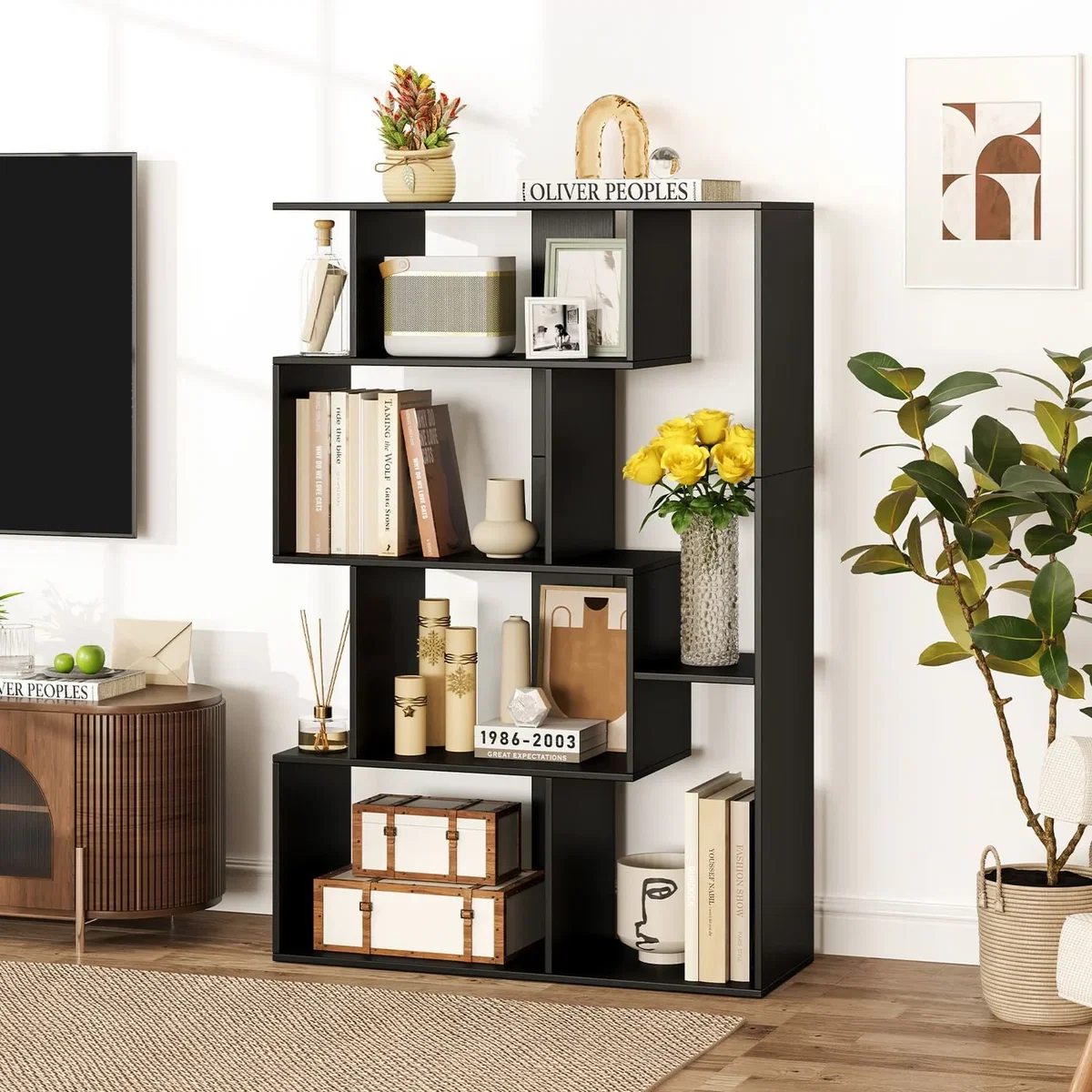 Costway 6-Cube Large Bookcase B - Black – image 5