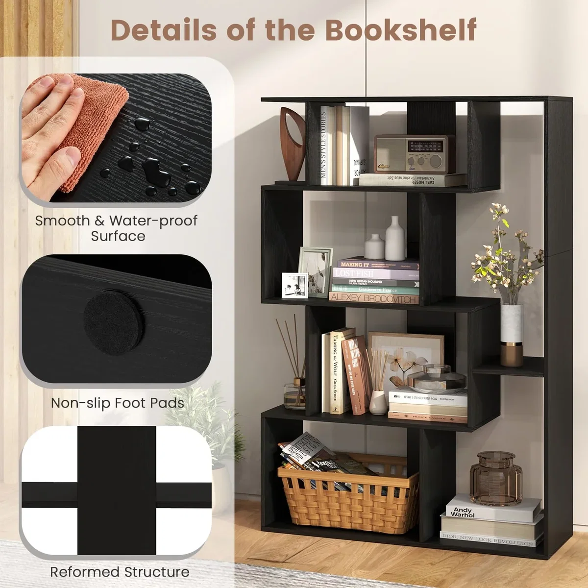 Costway 6-Cube Large Bookcase B - Black – image 6