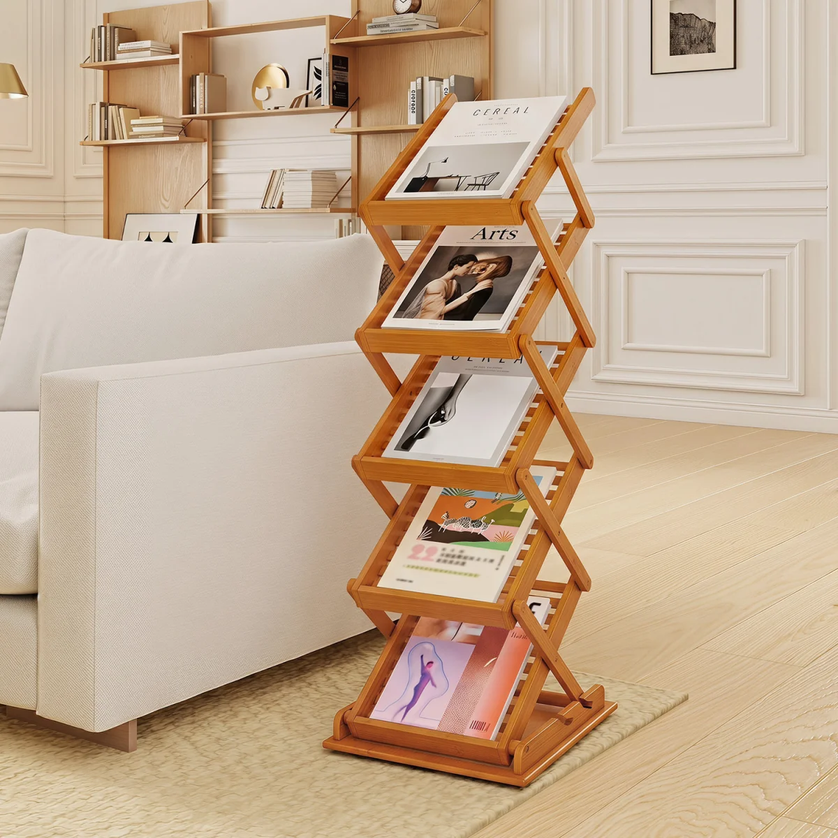 Foldable Bamboo Magazine Rack - Walnut – image 2