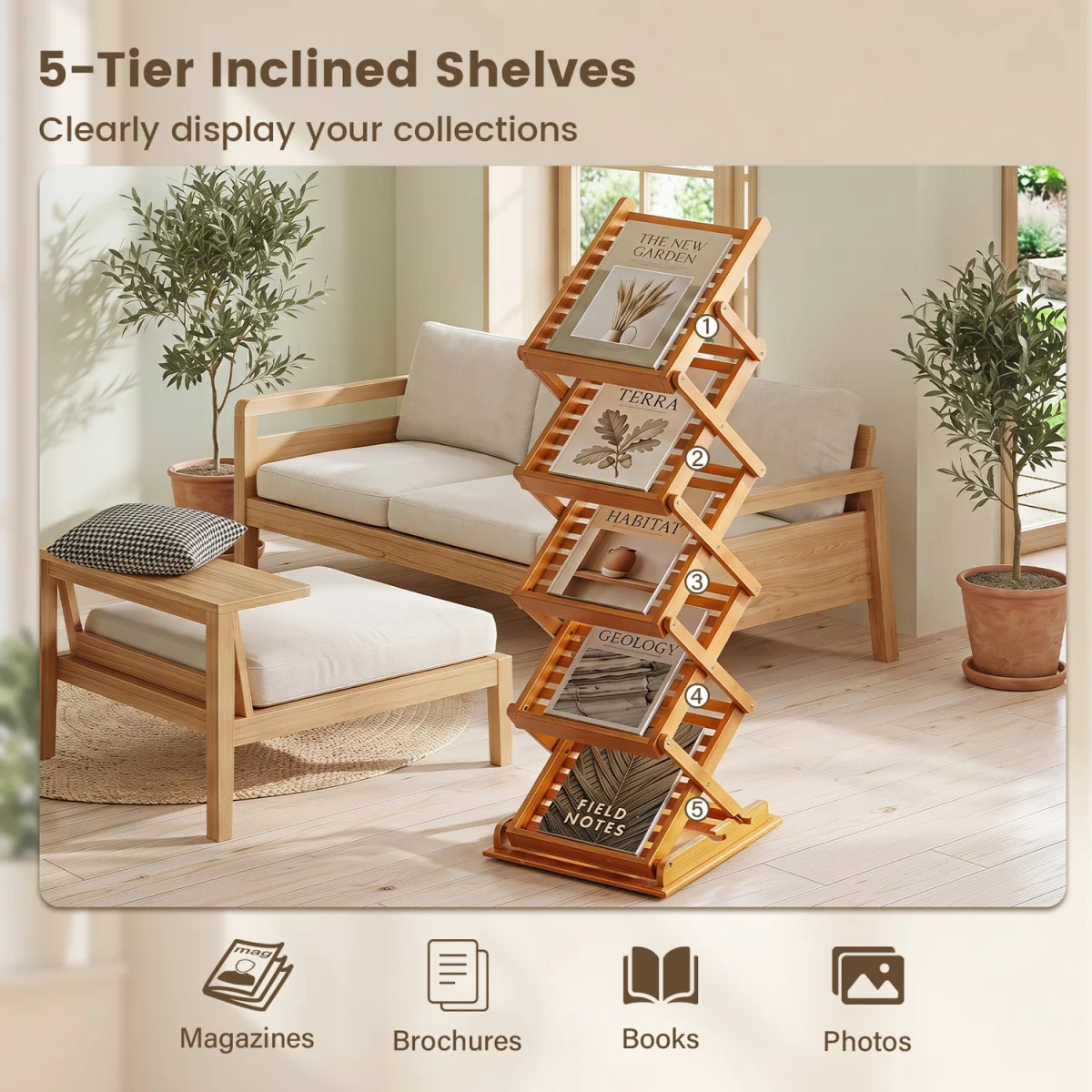 Foldable Bamboo Magazine Rack - Walnut – image 8