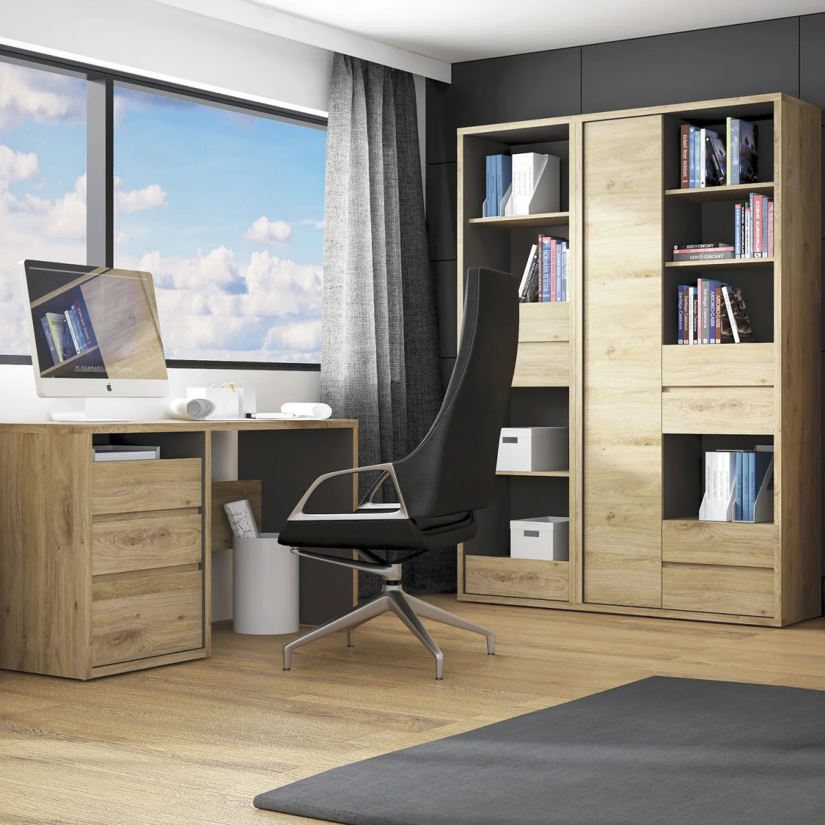 Shetland Tall Narrow 3 Drawer Bookcase - Oak – image 4