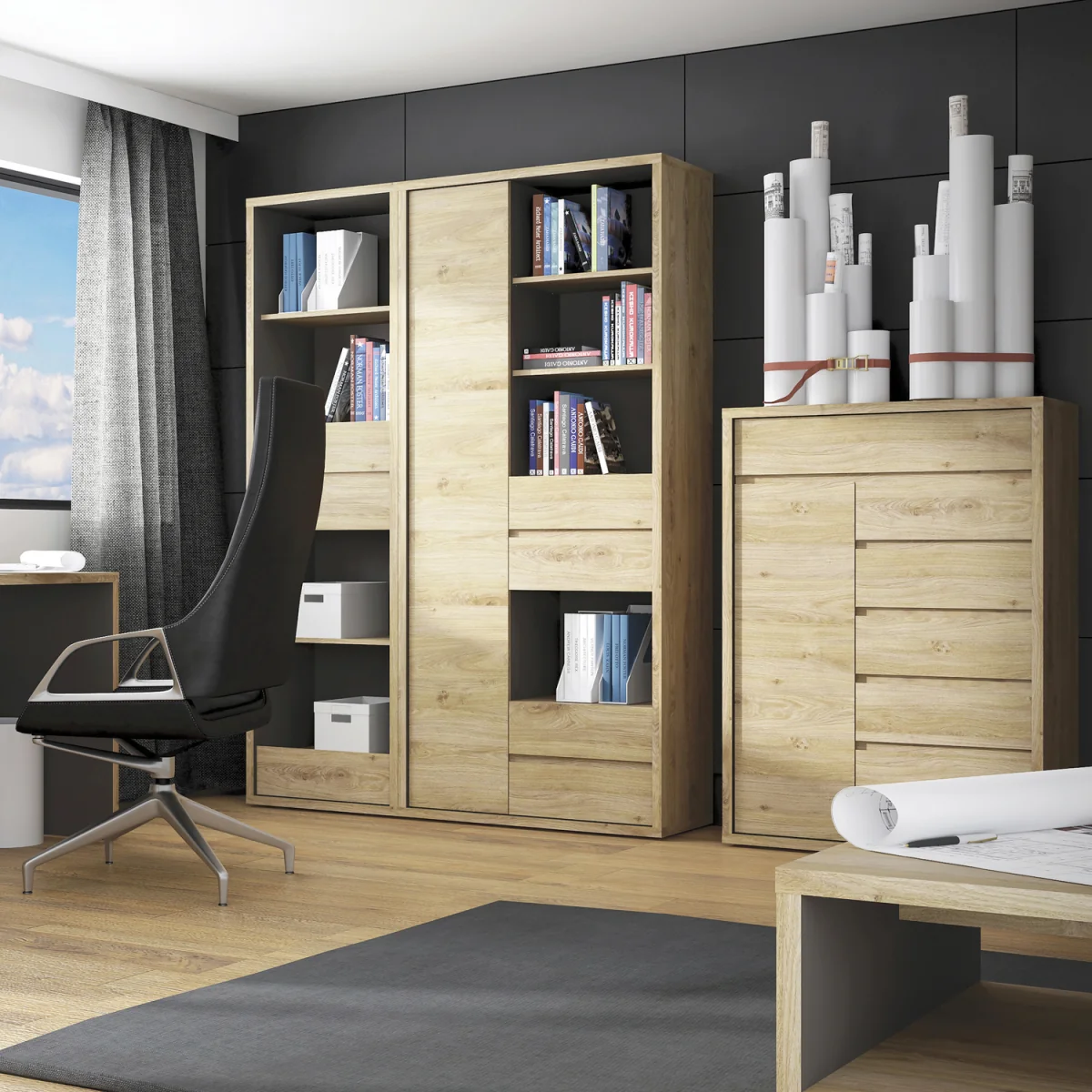 Shetland Tall Narrow 3 Drawer Bookcase - Oak – image 5