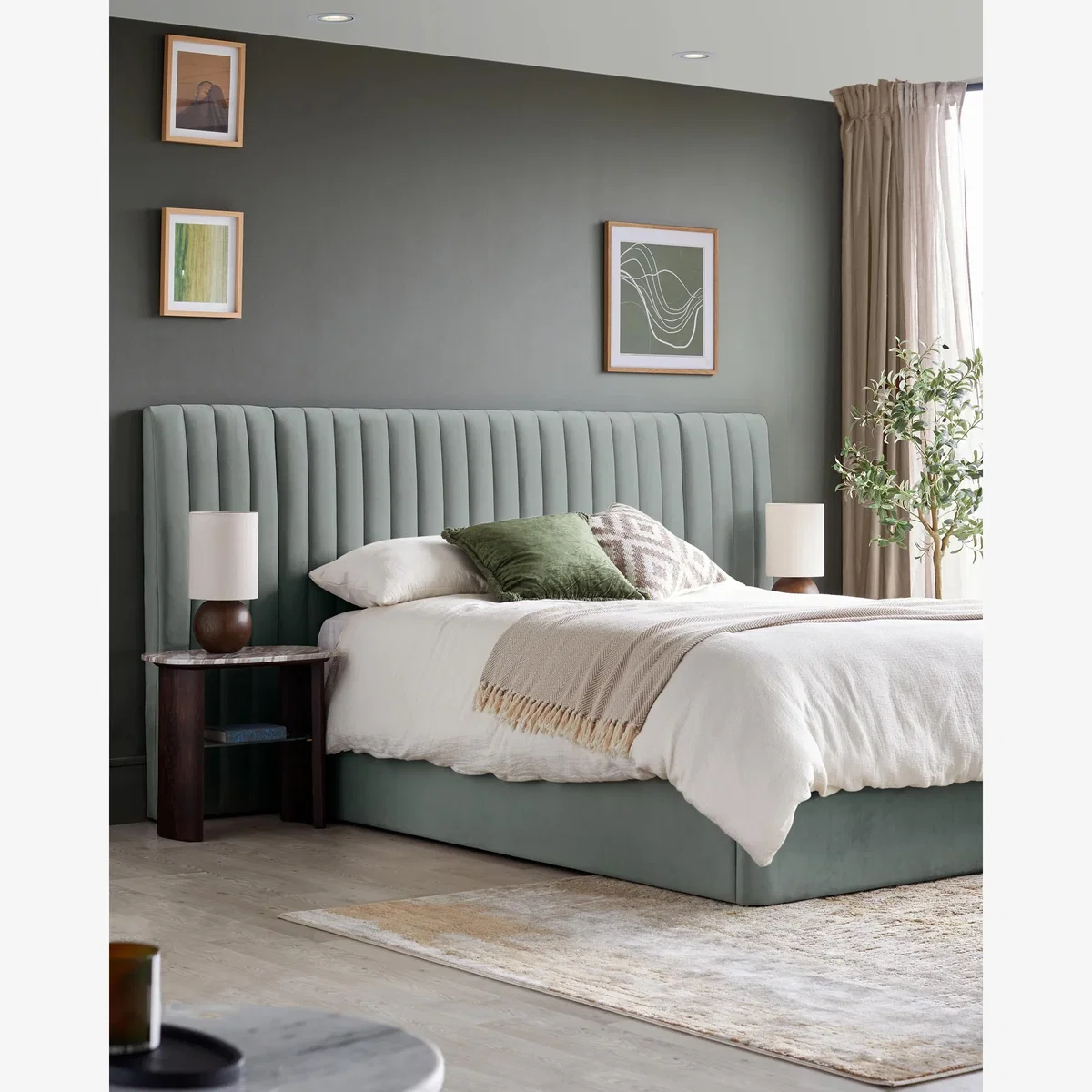 Amalfi Luxe sage green velvet king size ottoman storage bed – image 1