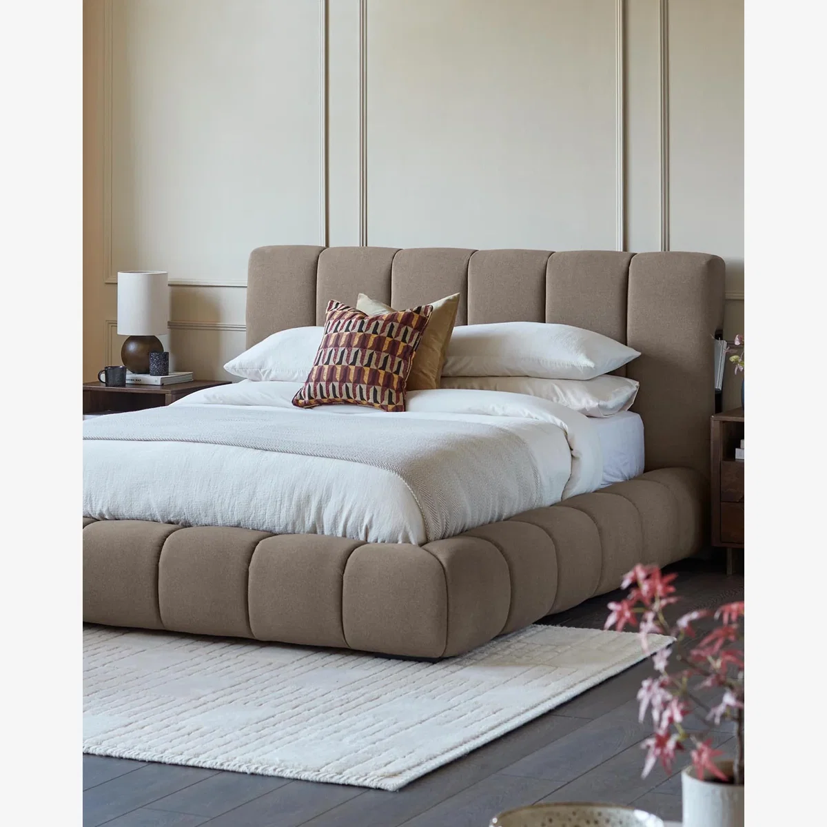Lillian mocha fabric super king ottoman storage bed – image 1