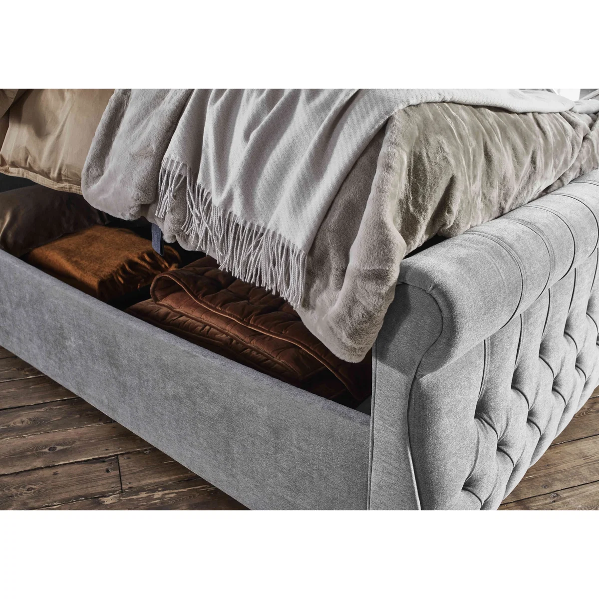 Sleep Story - Lance Left Hand Side Opening Ottoman Bed Frame - King Size - Lace Caramel - Bedroom Furniture – image 5