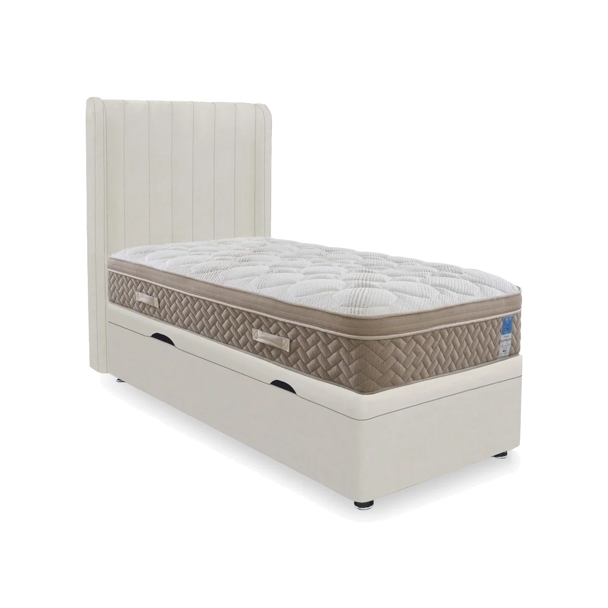 Sleep Story - PlushTech Side Lift Ottoman Divan Set - Single - Plush Ecru – image 1