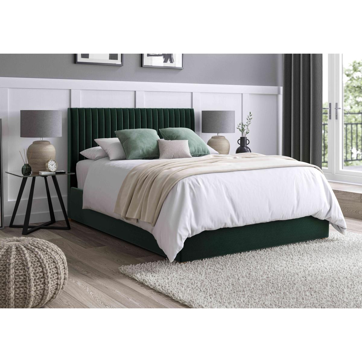 Hugh Ottoman Bed Frame - King Size - Plush Velvet Light Silver – image 2