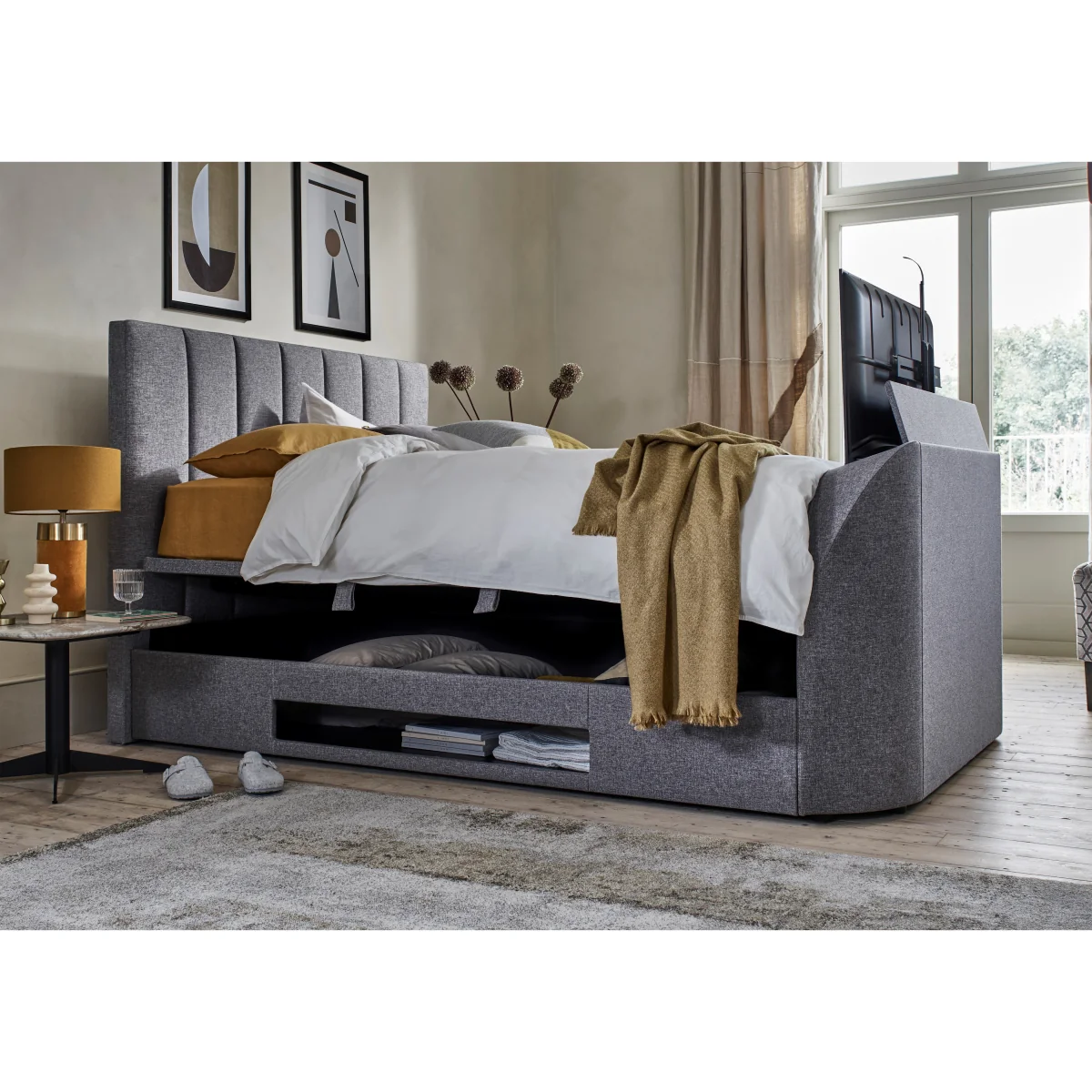 Aramis TV Ottoman Bed Frame - Double - Marbella Grey - Bedroom Furniture – image 2