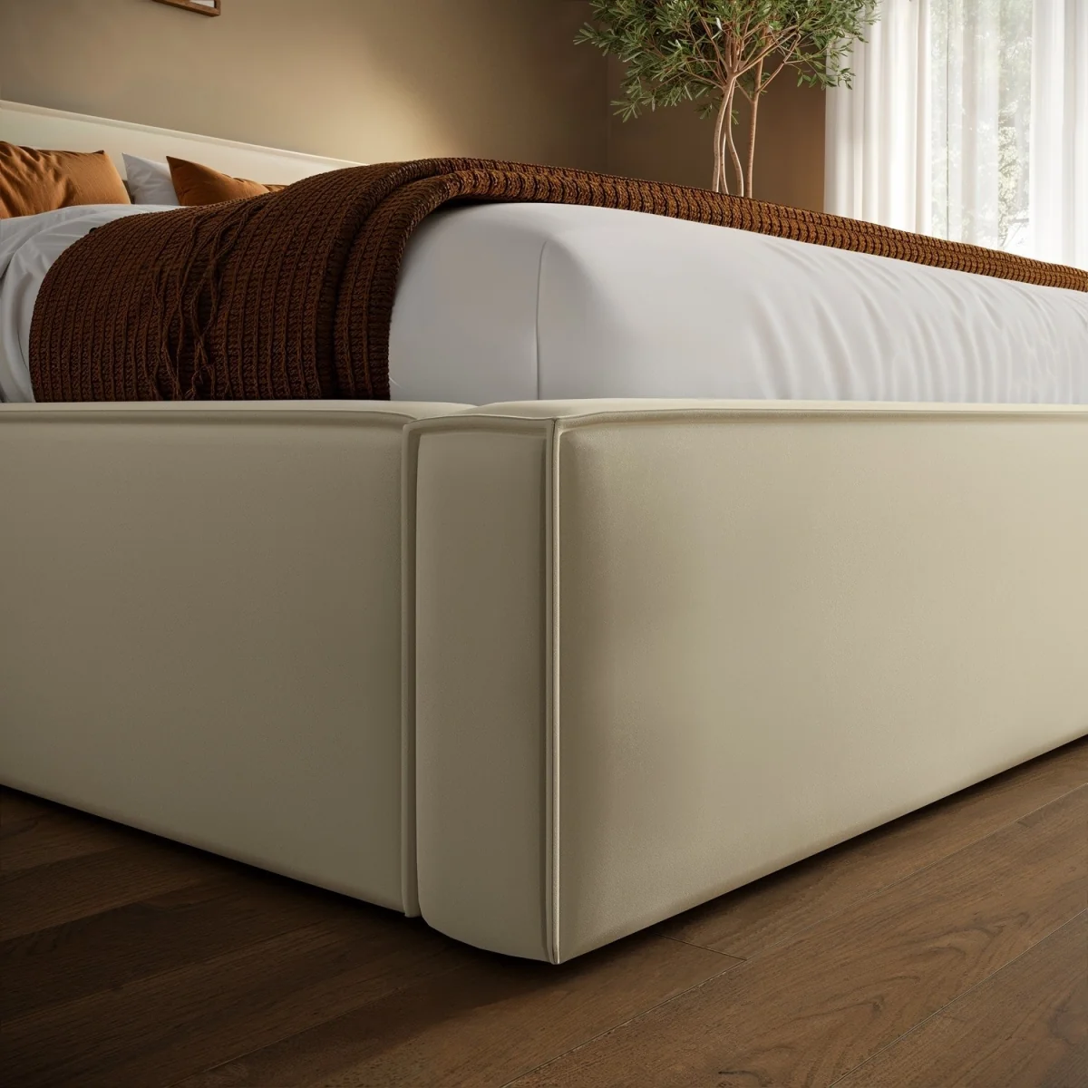 Cream Velvet Super King Low-Profile Ottoman Bed with Tailored Seam Detailing - Sereno – image 3