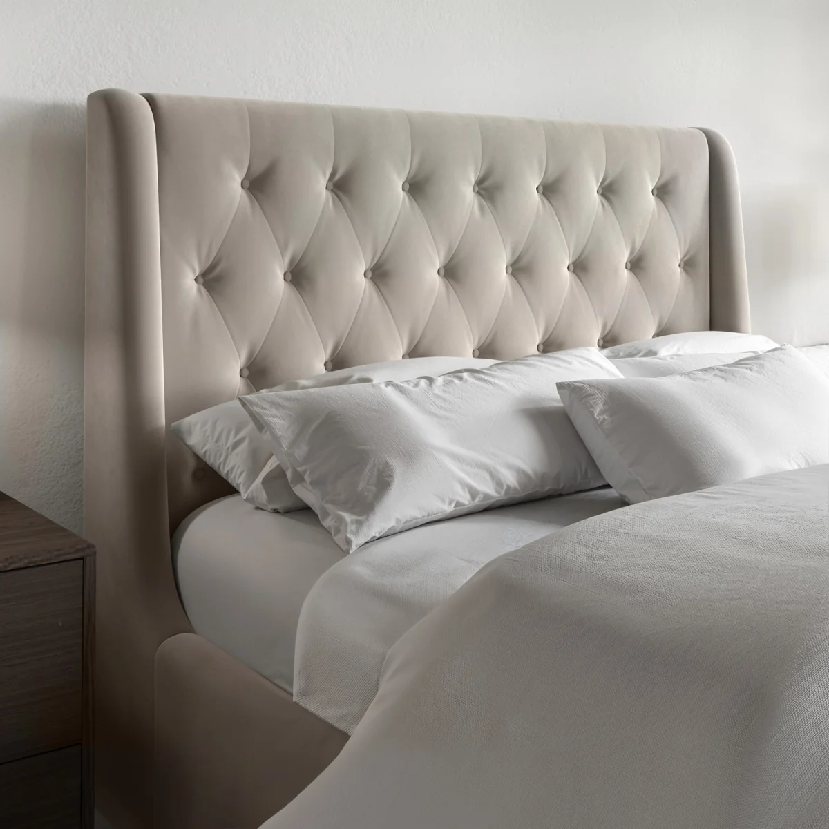 Beige Velvet Small Double Ottoman Bed With Legs - Amara – image 3