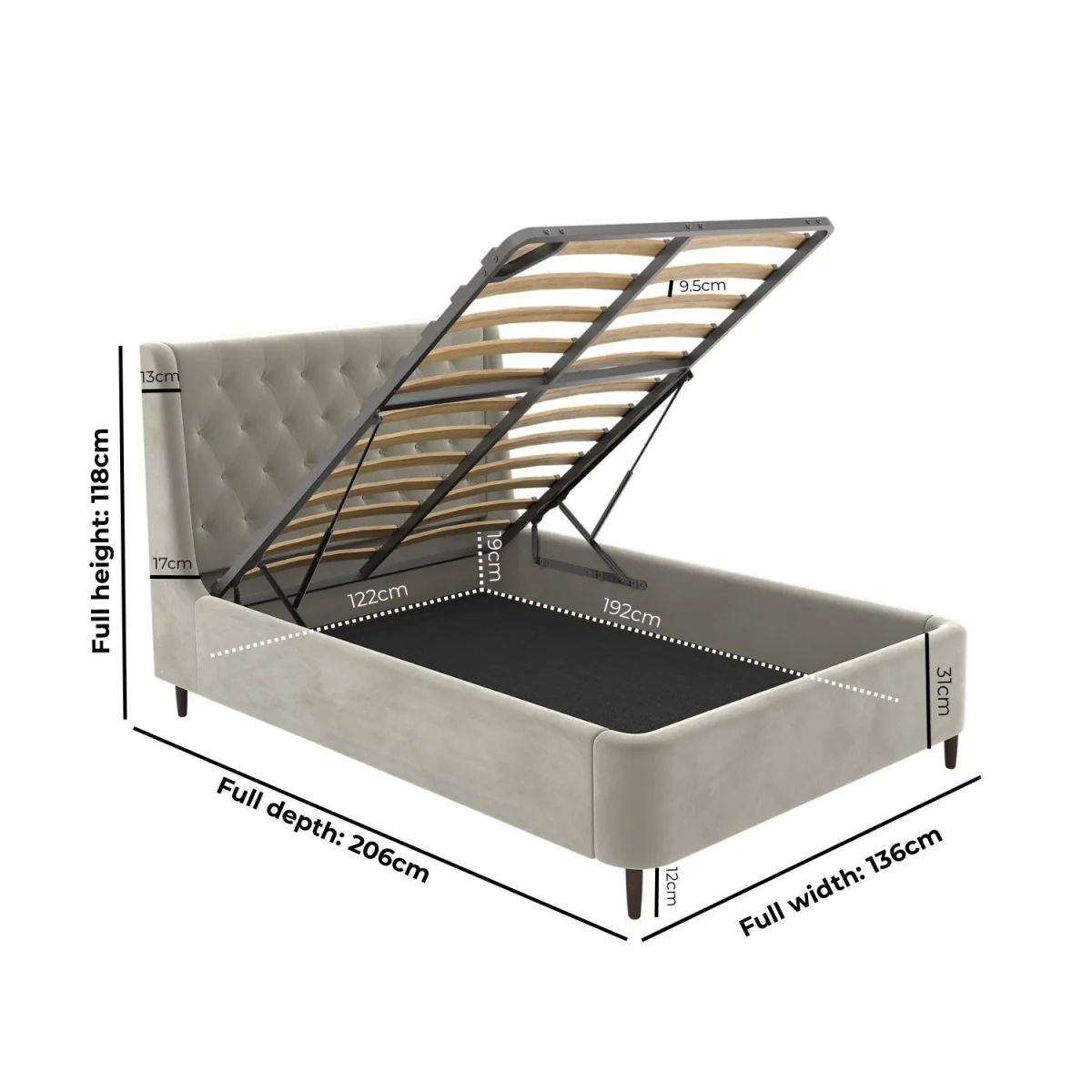 Beige Velvet Small Double Ottoman Bed With Legs - Amara – image 4