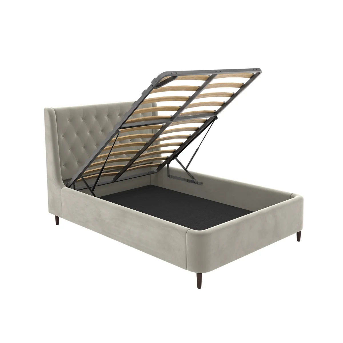 Beige Velvet Small Double Ottoman Bed With Legs - Amara – image 7